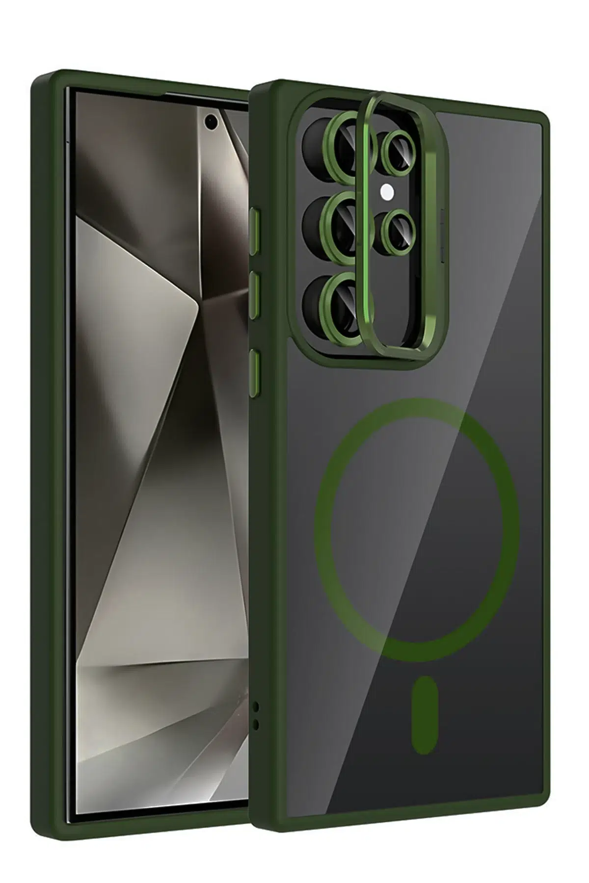 Samsung Galaxy S25 Ultra Remim Lensli Magsafe Standlı Kapak - Koyu Yeşil