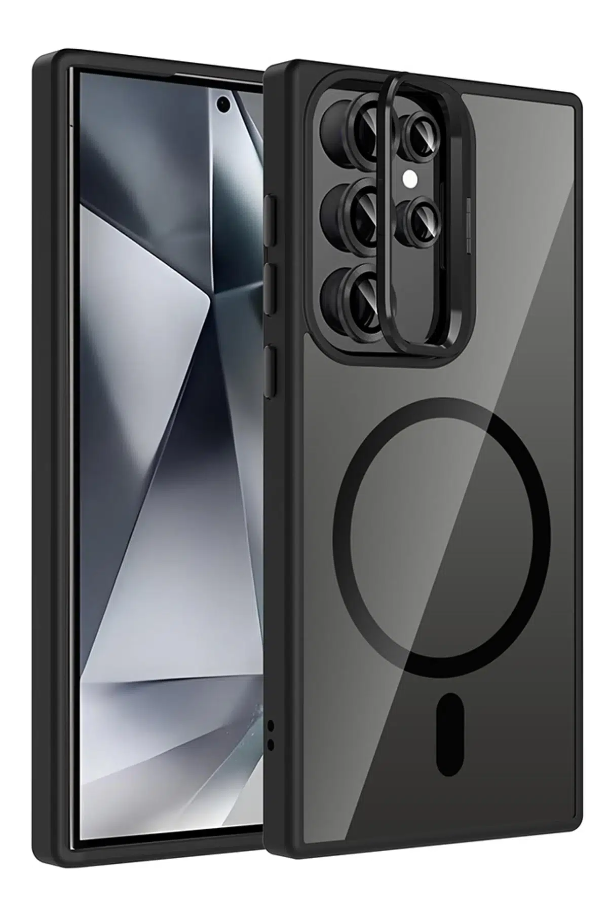 Samsung Galaxy S25 Ultra Remim Lensli Magsafe Standlı Kapak - Siyah
