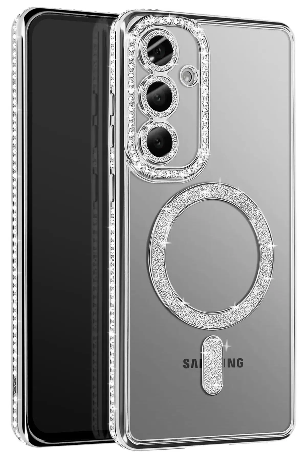 Fuchsia Samsung Galaxy S26 ile Uyumlu Joke Simli Magneticsafe Kılıf - Gümüş