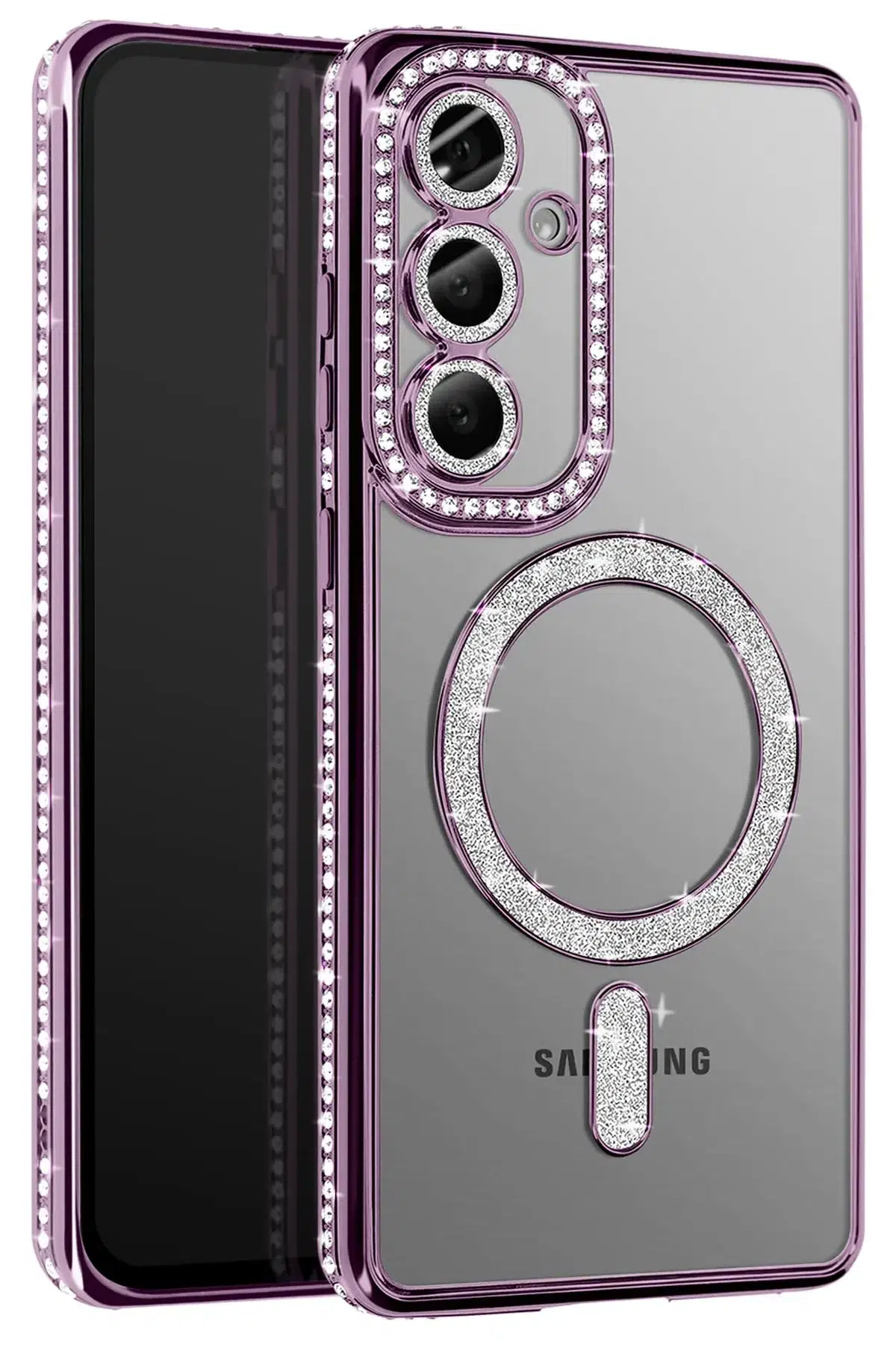 Fuchsia Samsung Galaxy S26 Plus ile Uyumlu Joke Simli Magneticsafe Kılıf - Derin Mor