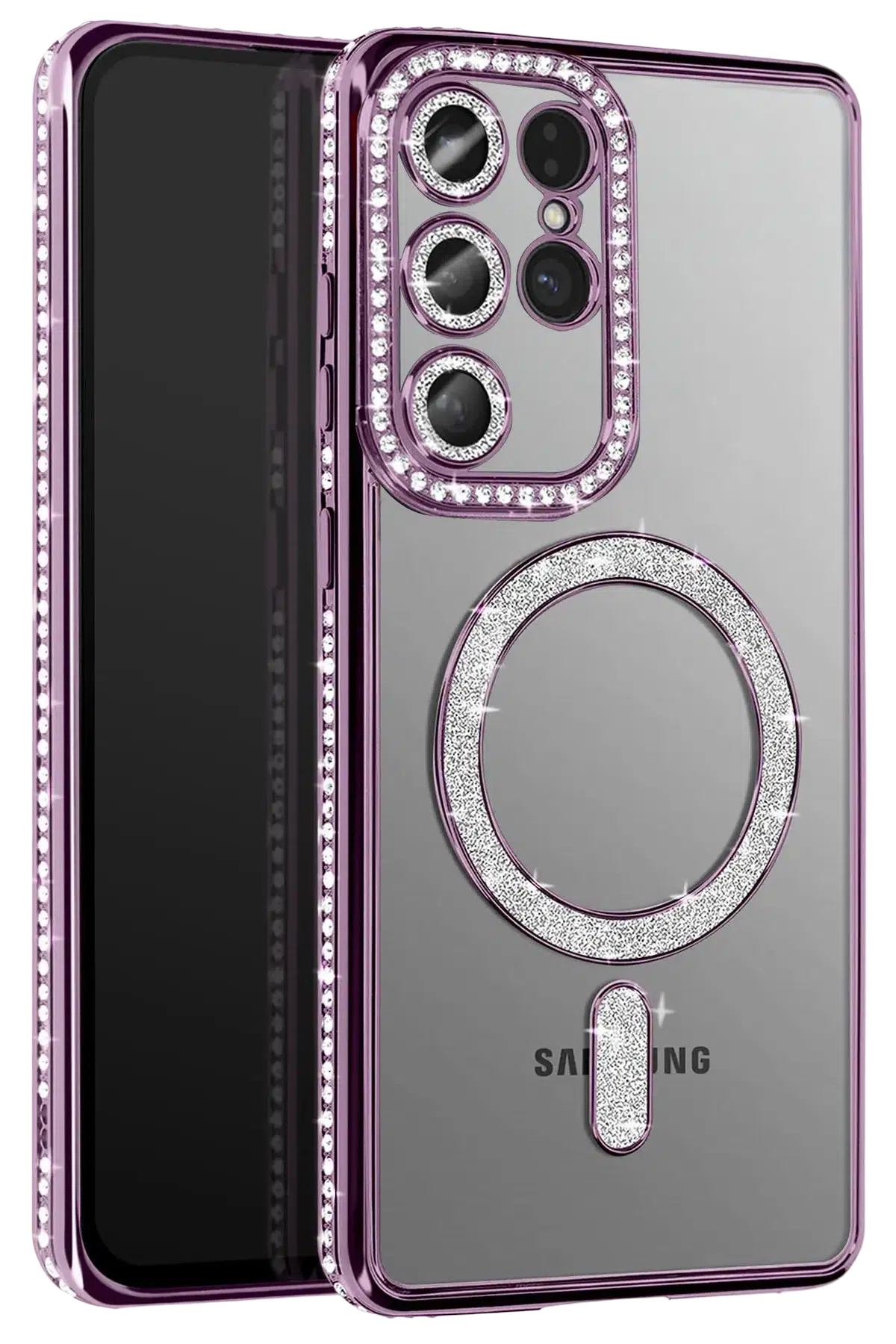 Fuchsia Samsung Galaxy S26 Ultra ile Uyumlu Joke Simli Magneticsafe Kılıf - Derin Mor