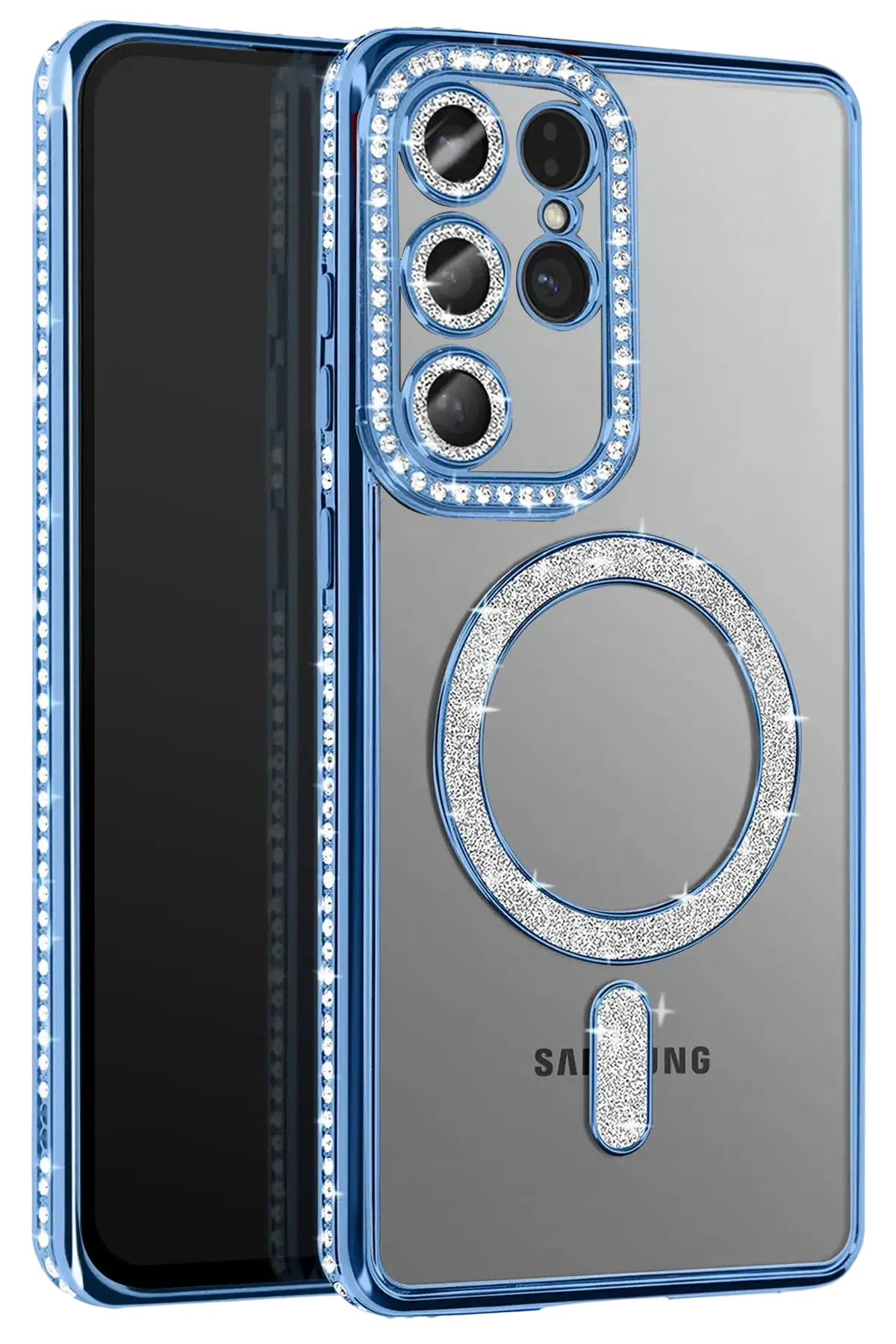 Fuchsia Samsung Galaxy S26 Ultra ile Uyumlu Joke Simli Magneticsafe Kılıf - Mavi