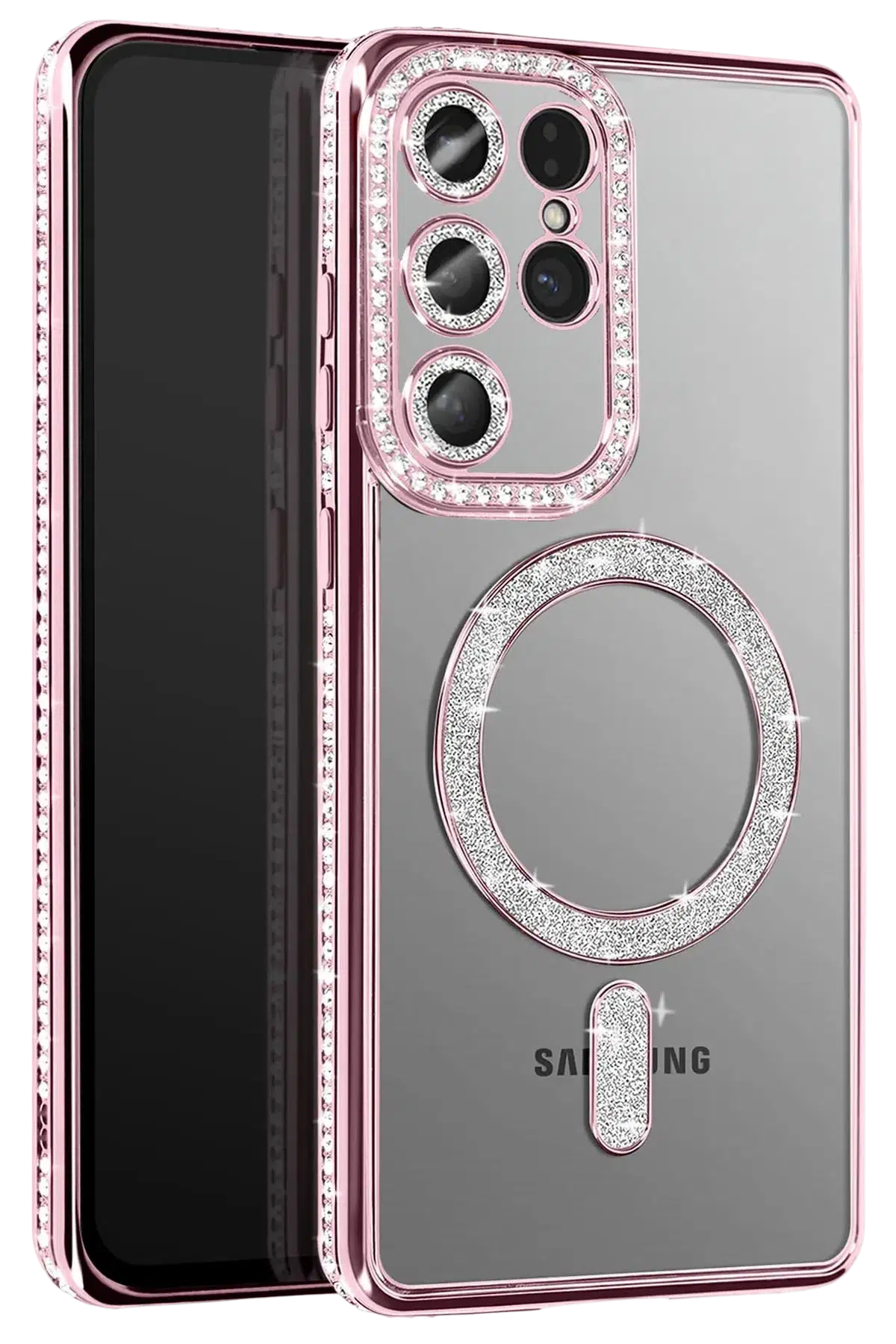 Fuchsia Samsung Galaxy S26 Ultra ile Uyumlu Joke Simli Magneticsafe Kılıf - Pembe