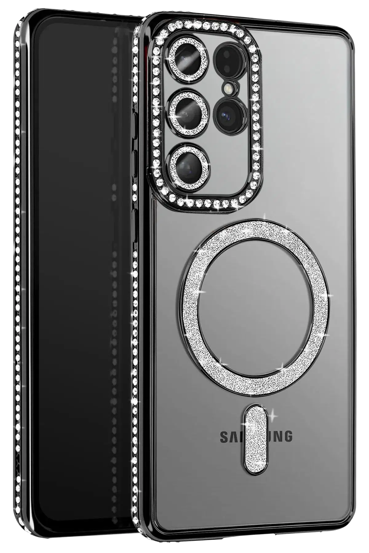 Fuchsia Samsung Galaxy S26 Ultra ile Uyumlu Joke Simli Magneticsafe Kılıf - Siyah