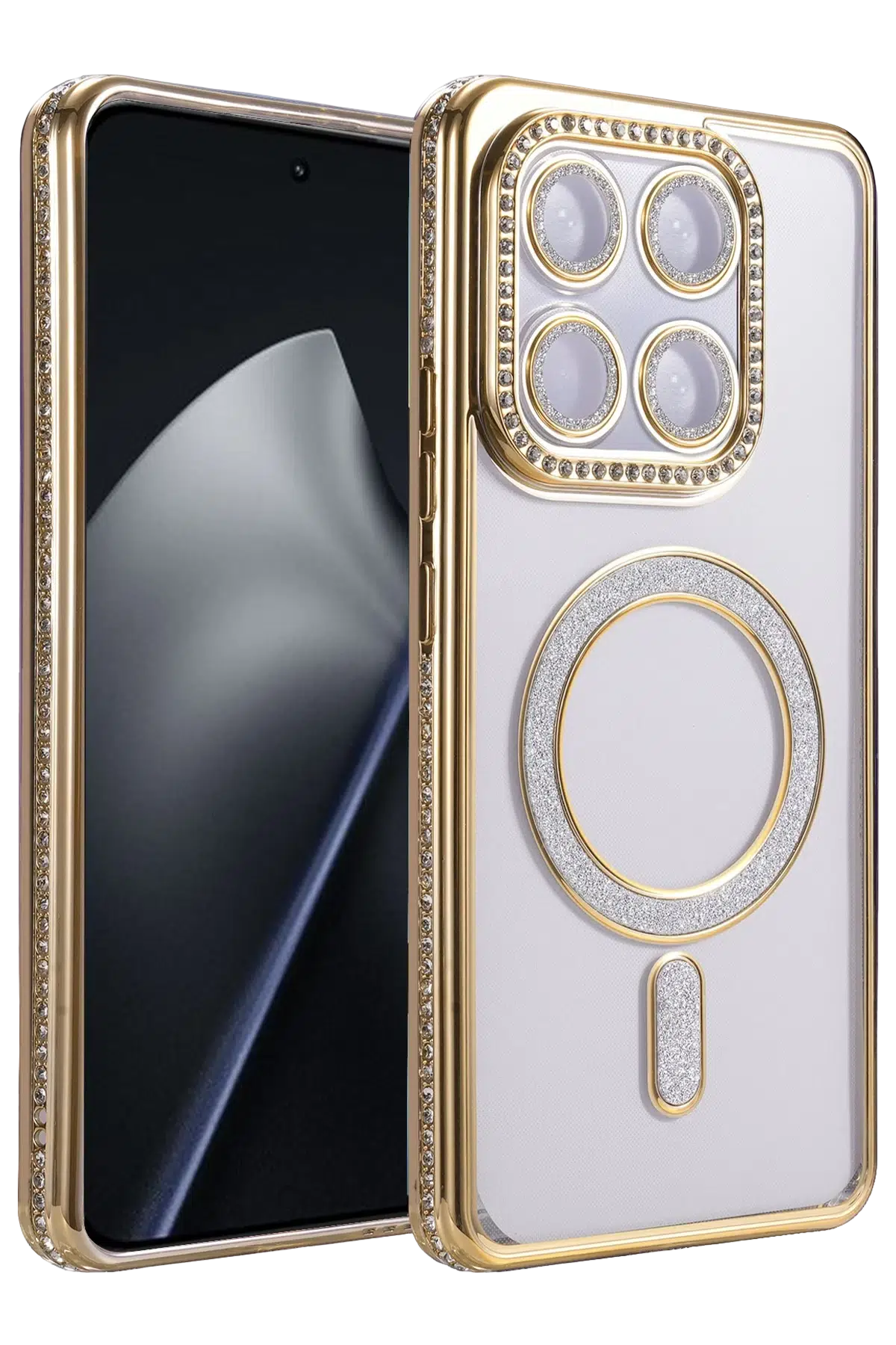 Fuchsia Xiaomi Mi 15T Pro ile Uyumlu Joke Simli Magneticsafe Kılıf - Gold