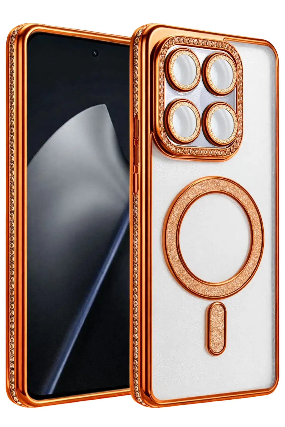 Fuchsia Xiaomi Mi 15T Pro ile Uyumlu Joke Simli Magneticsafe Kılıf - Turuncu