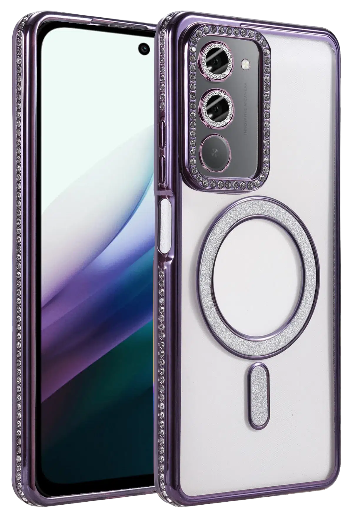 Fuchsia Xiaomi Redmi 15 4G ile Uyumlu Joke Simli Magneticsafe Kılıf - Derin Mor