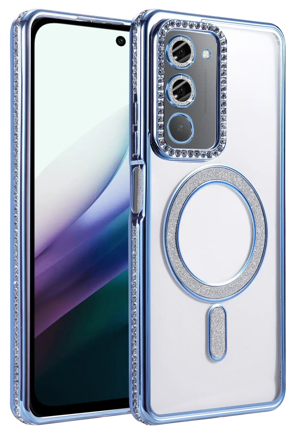 Fuchsia Xiaomi Redmi 15 4G ile Uyumlu Joke Simli Magneticsafe Kılıf - Mavi