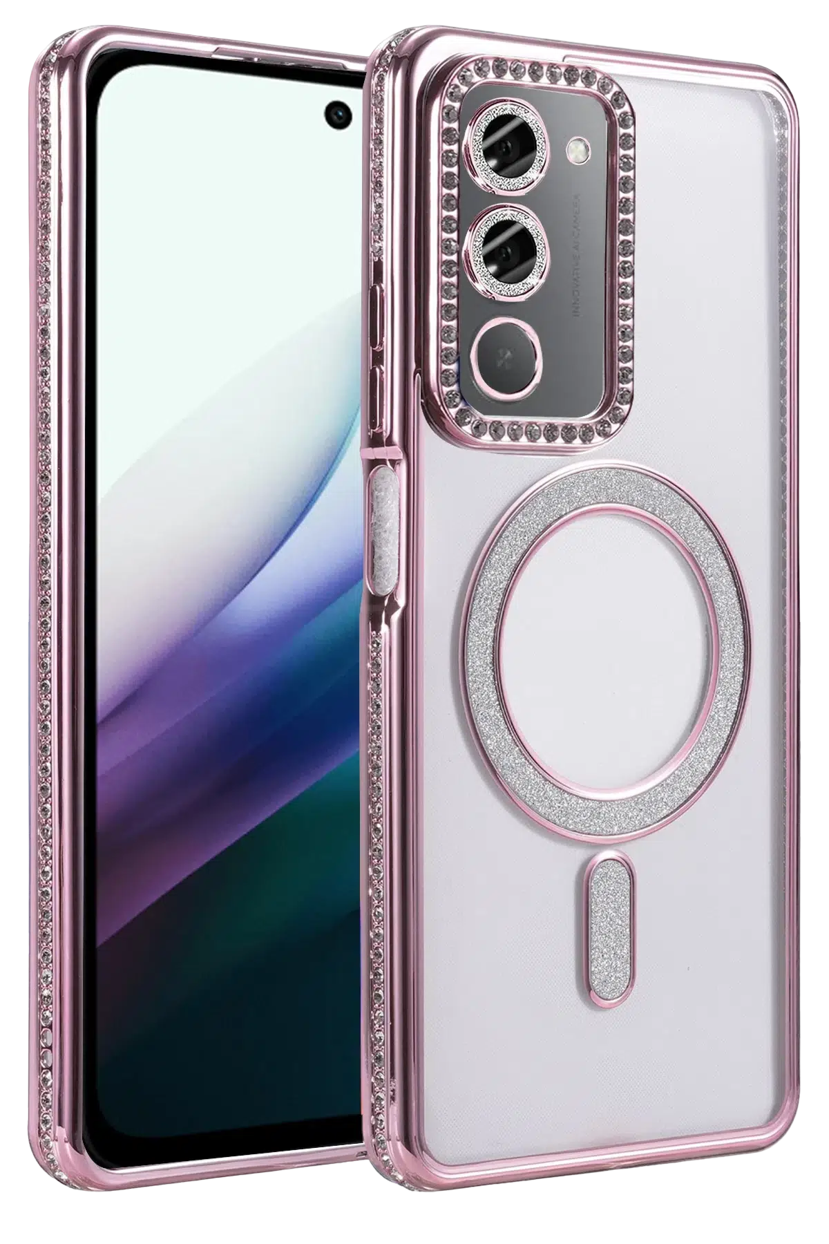 Fuchsia Xiaomi Redmi 15 4G ile Uyumlu Joke Simli Magneticsafe Kılıf - Pembe