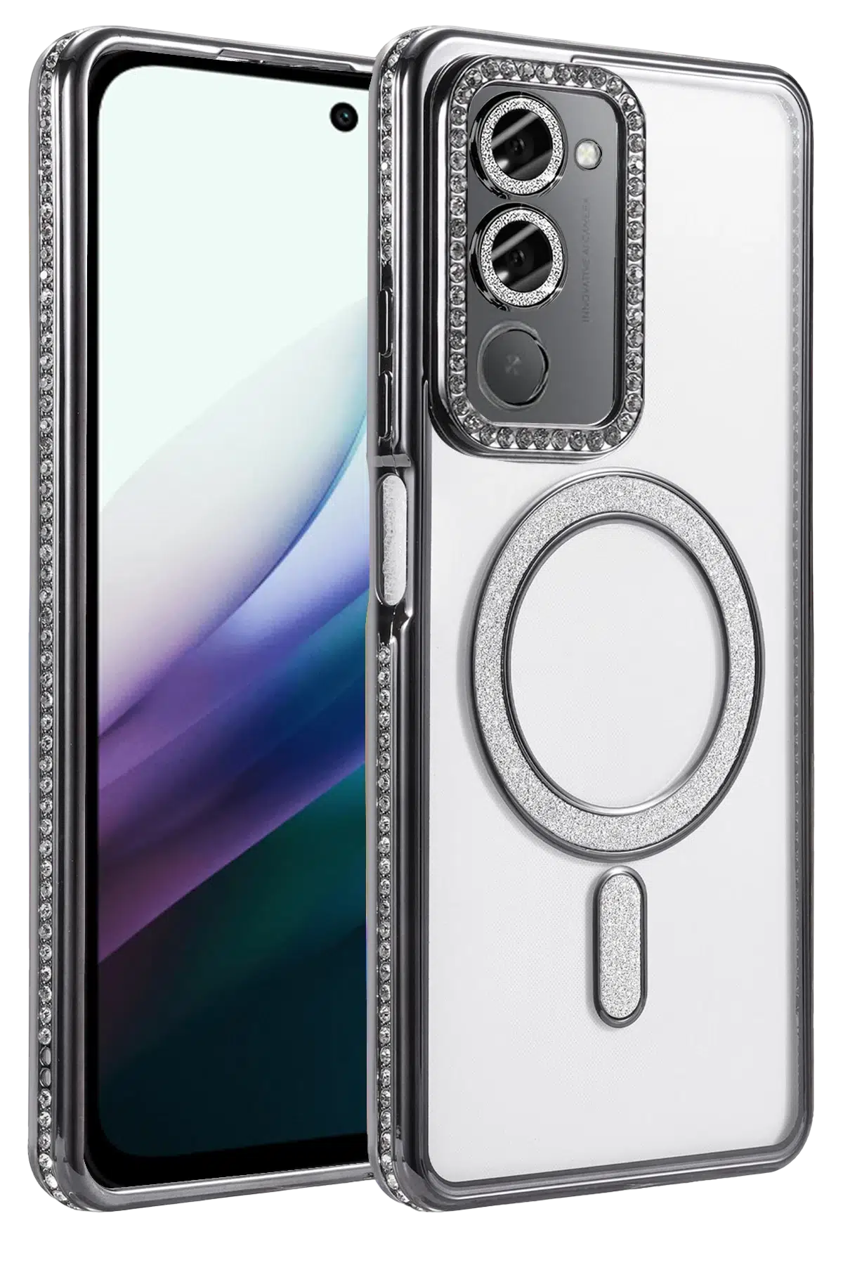 Fuchsia Xiaomi Redmi 15 4G ile Uyumlu Joke Simli Magneticsafe Kılıf - Siyah