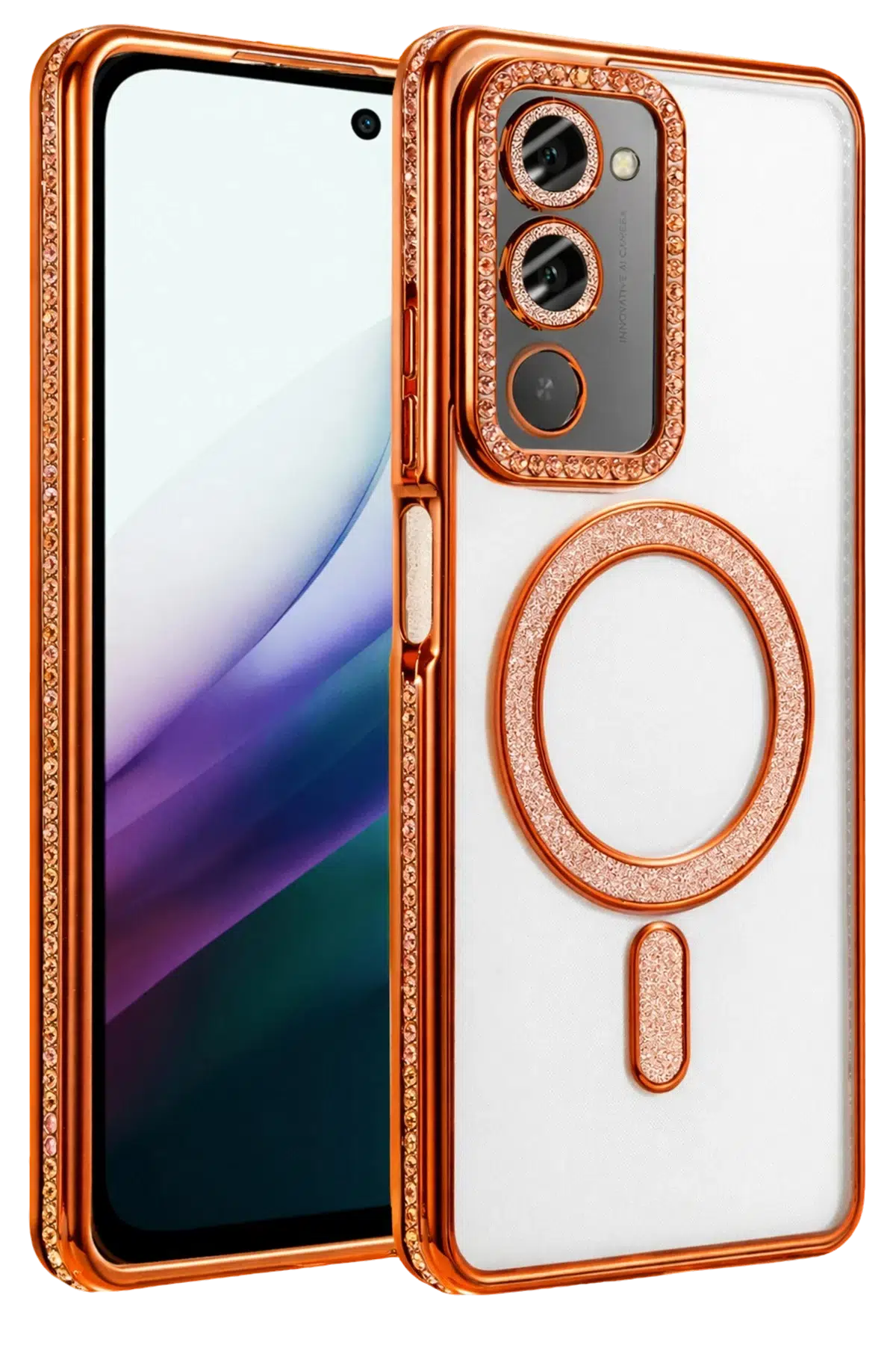 Fuchsia Xiaomi Redmi 15 4G ile Uyumlu Joke Simli Magneticsafe Kılıf - Turuncu