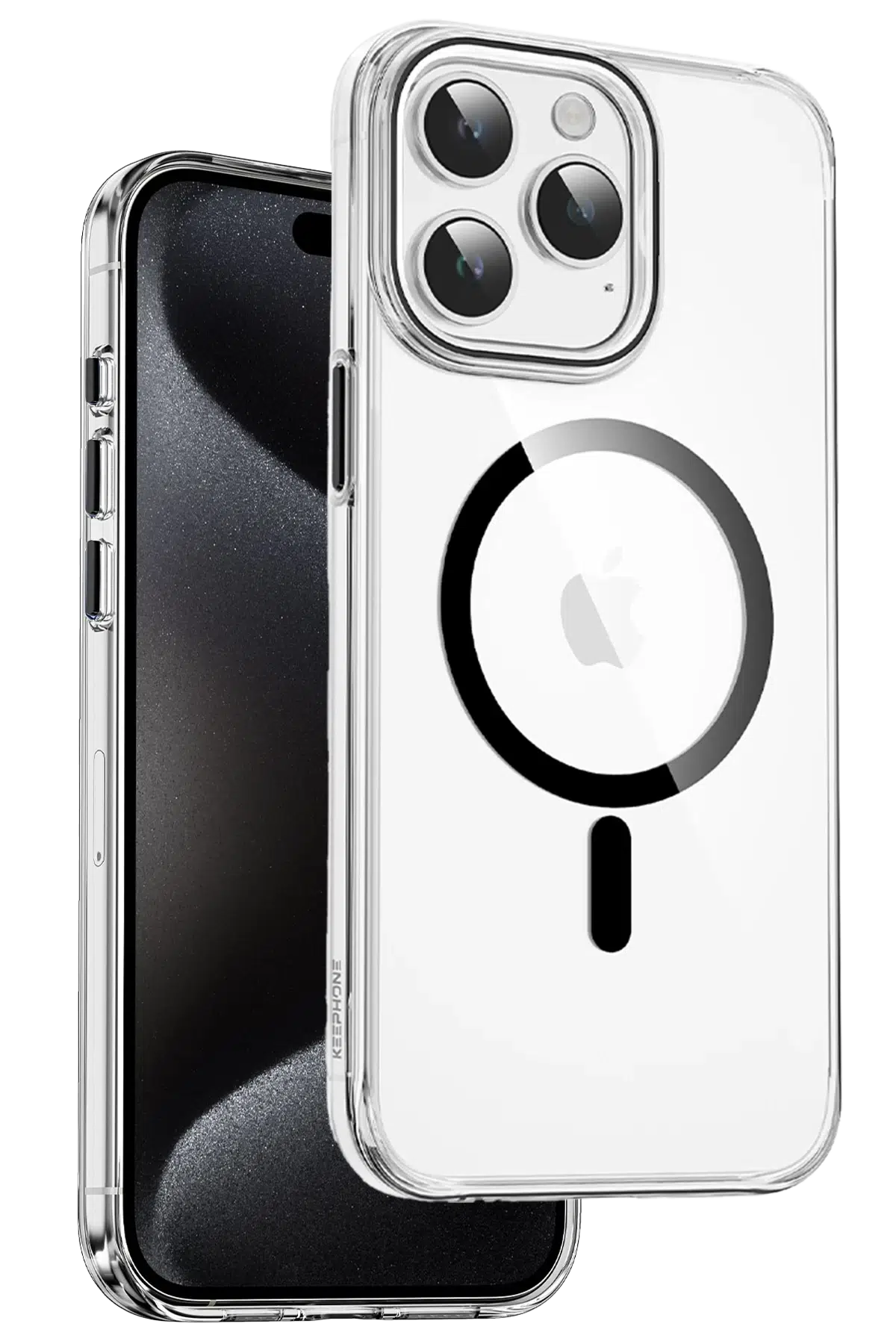 Keephone Apple iPhone 15 Pro Max Aurora Şeffaf Magsafe Kılıf - Siyah