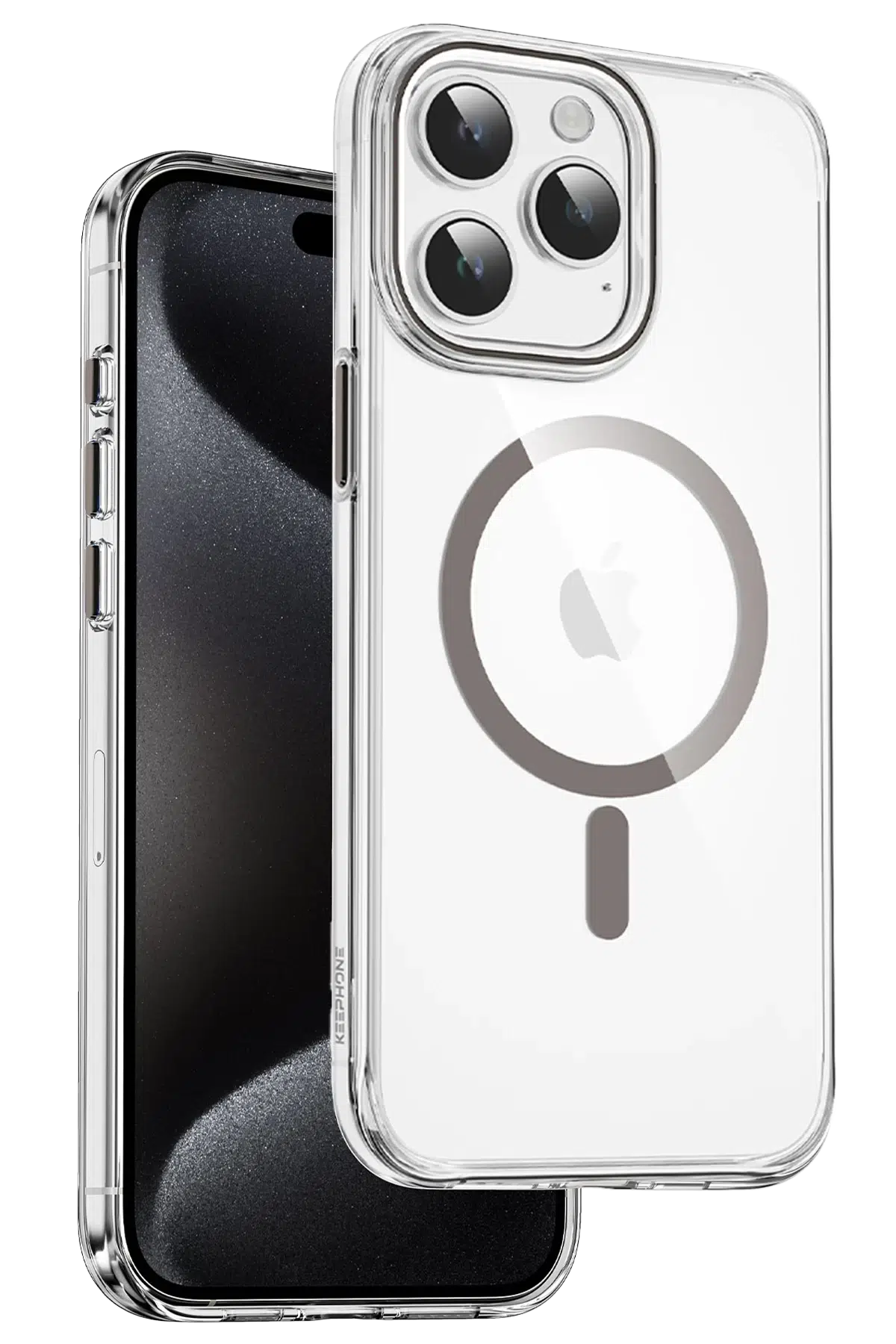 Keephone Apple iPhone 15 Pro Max Aurora Şeffaf Magsafe Kılıf - Titanyum Gri