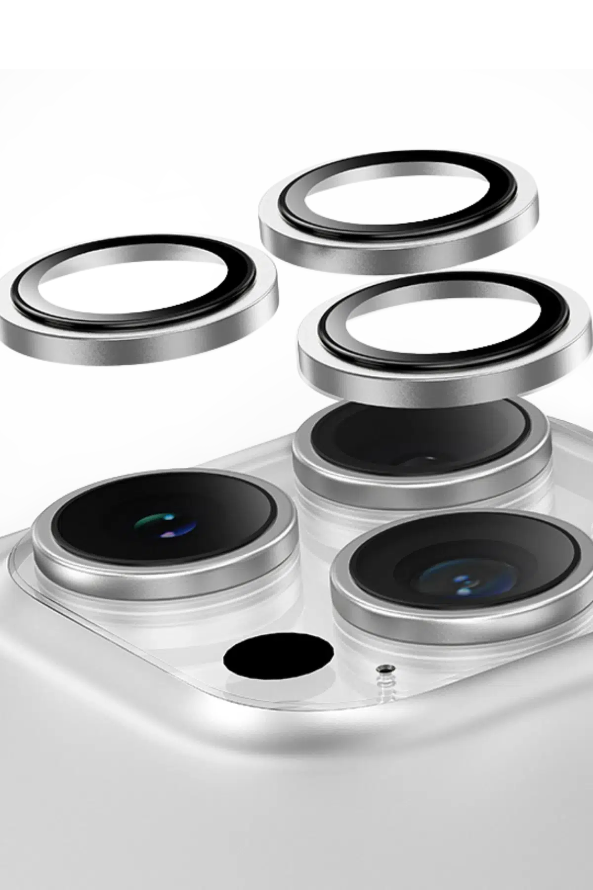 Keephone Apple iPhone 16 Pro Max Capital Alüminyum AR Kamera Lens Koruyucu - Beyaz Titanyum
