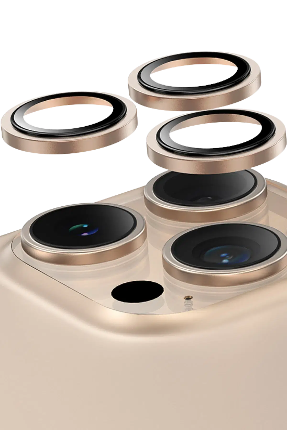 Keephone Apple iPhone 16 Pro Max Capital Alüminyum AR Kamera Lens Koruyucu - Çöl Titanyum