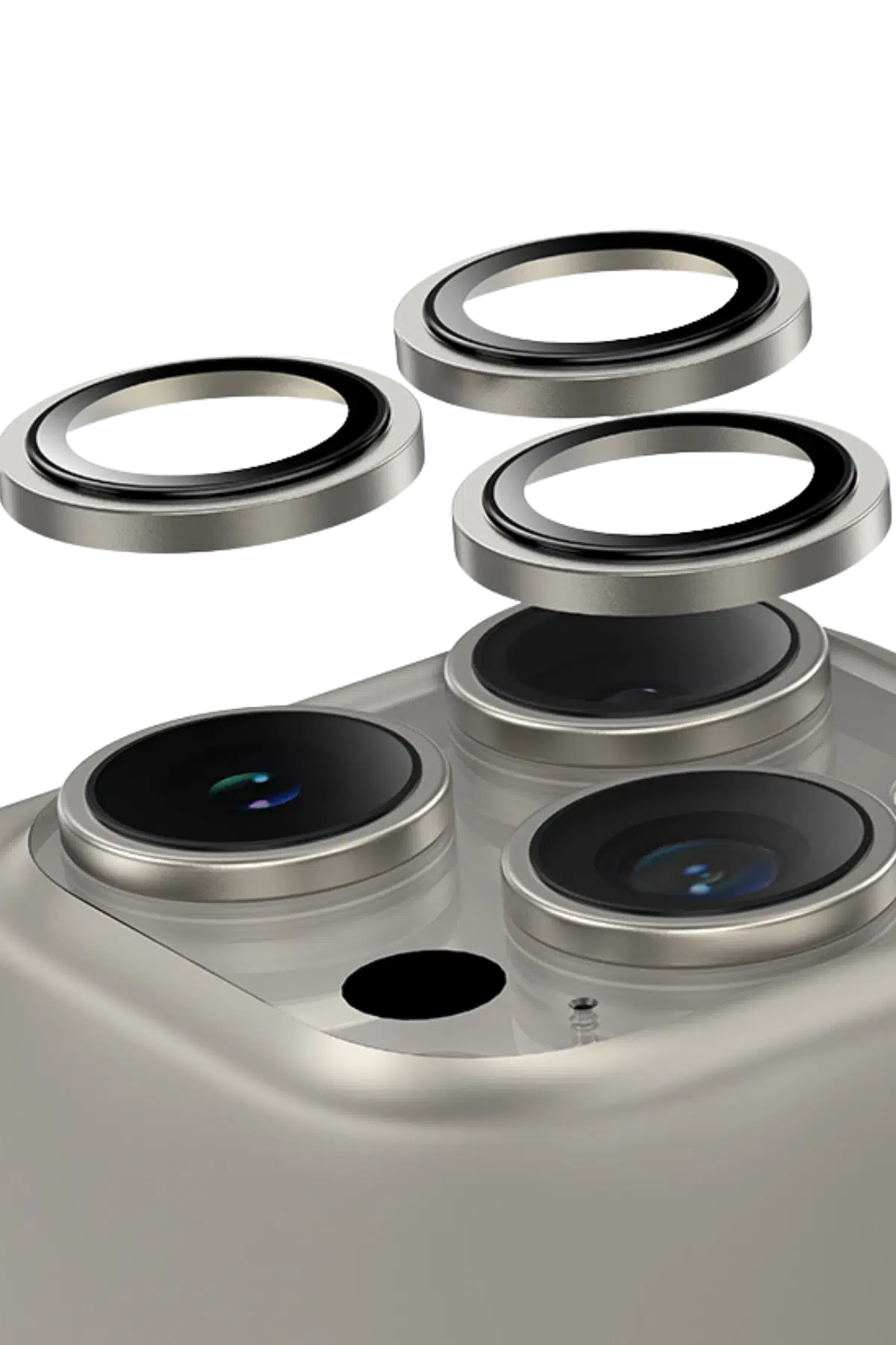 Keephone Apple iPhone 16 Pro Max Capital Alüminyum AR Kamera Lens Koruyucu - Natural Titanyum