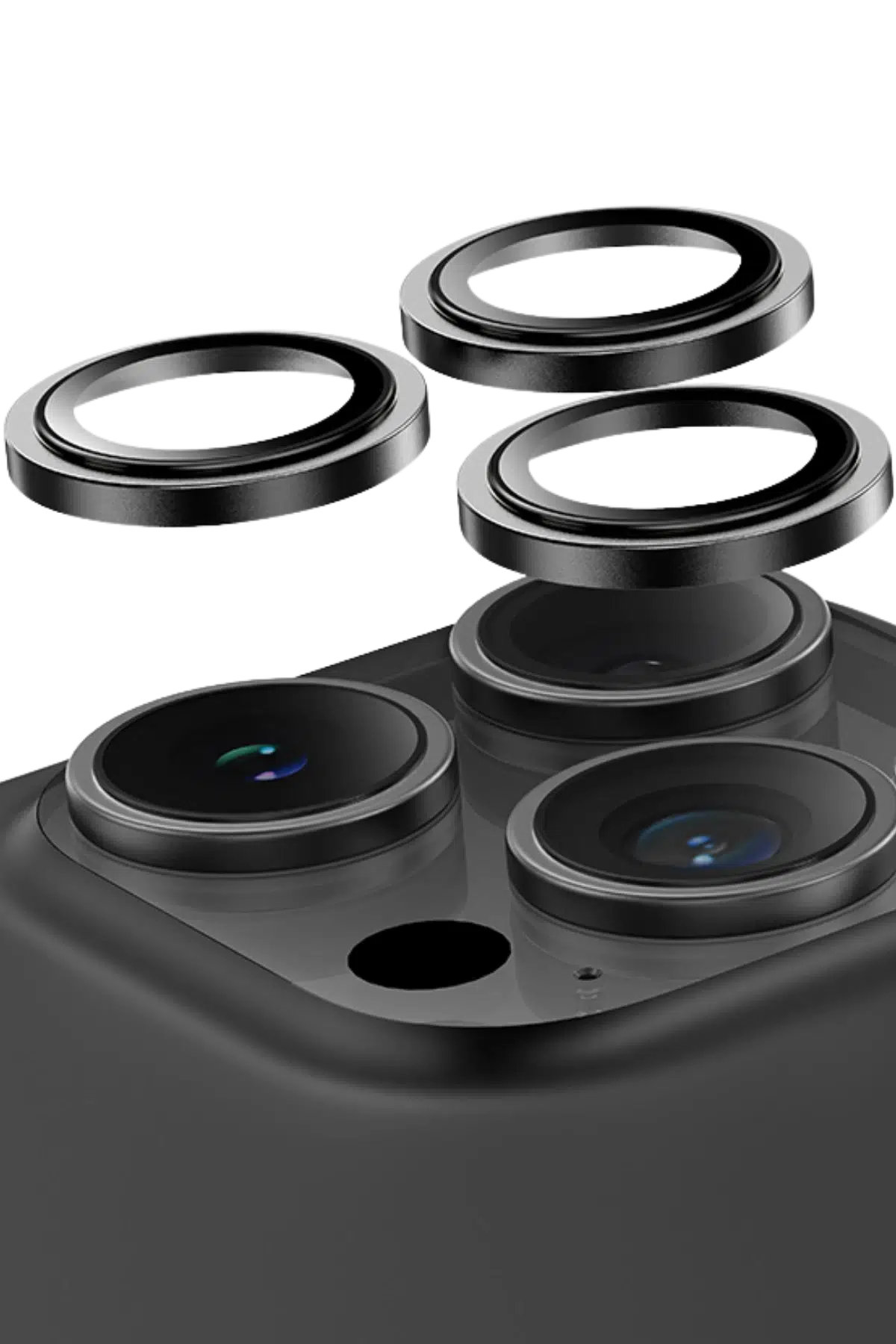 Keephone Apple iPhone 16 Pro Max Capital Alüminyum AR Kamera Lens Koruyucu - Siyah