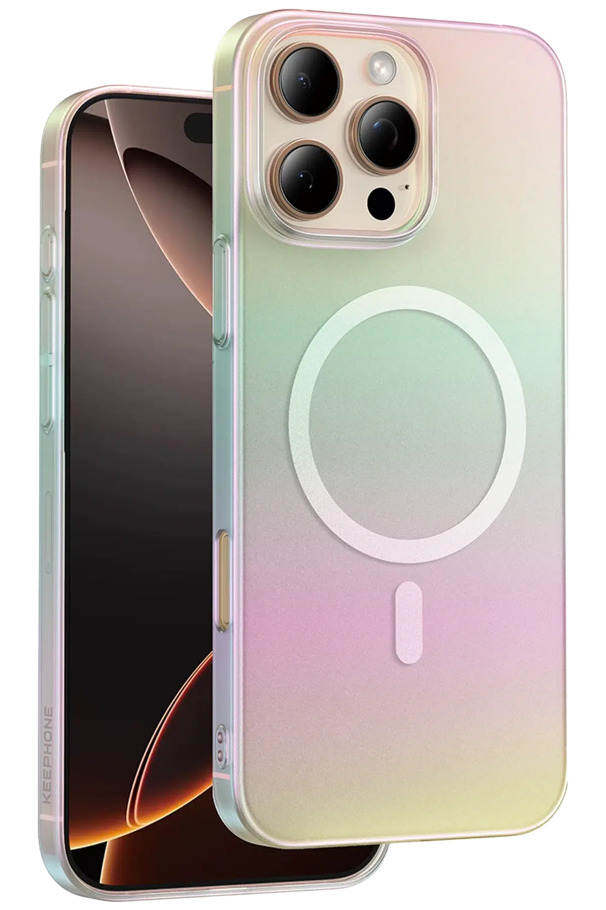 Keephone Apple iPhone 16 Pro Max Fantasia Gökkuşağı Magsafe Kılıf - Beyaz
