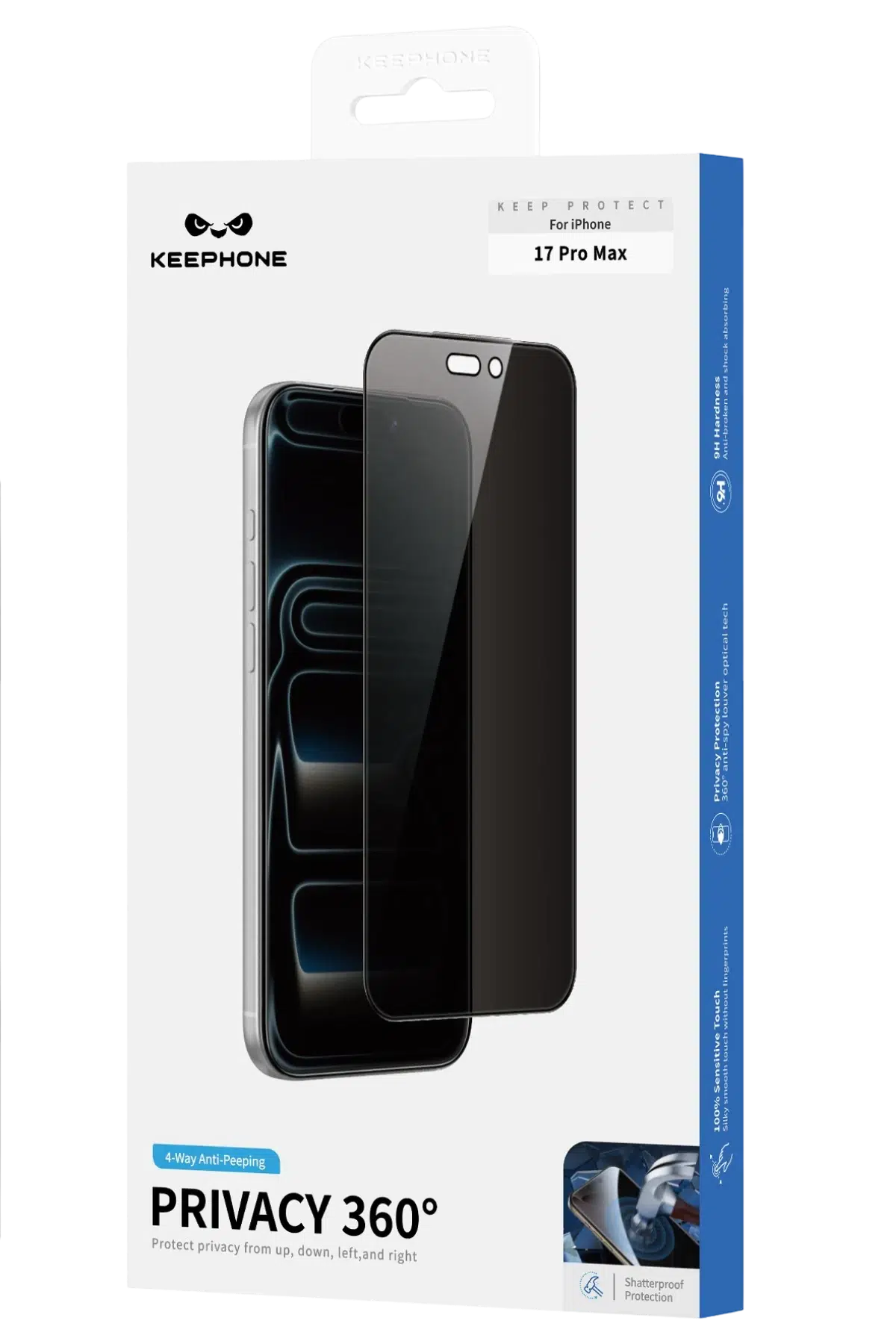 Keephone Apple iPhone 17 Pro 360 4 Way Privacy Cam Ekran Koruyucu - Siyah
