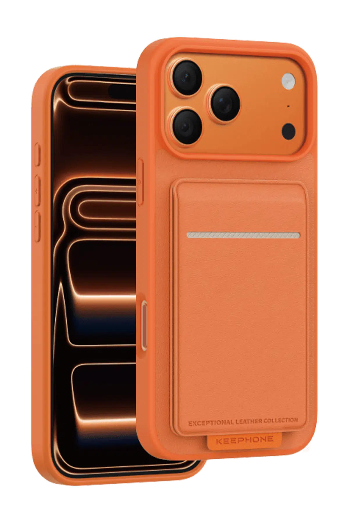 Keephone Apple iPhone 17 Pro Max Suedea Kartvizitli Standlı Kapak - Turuncu