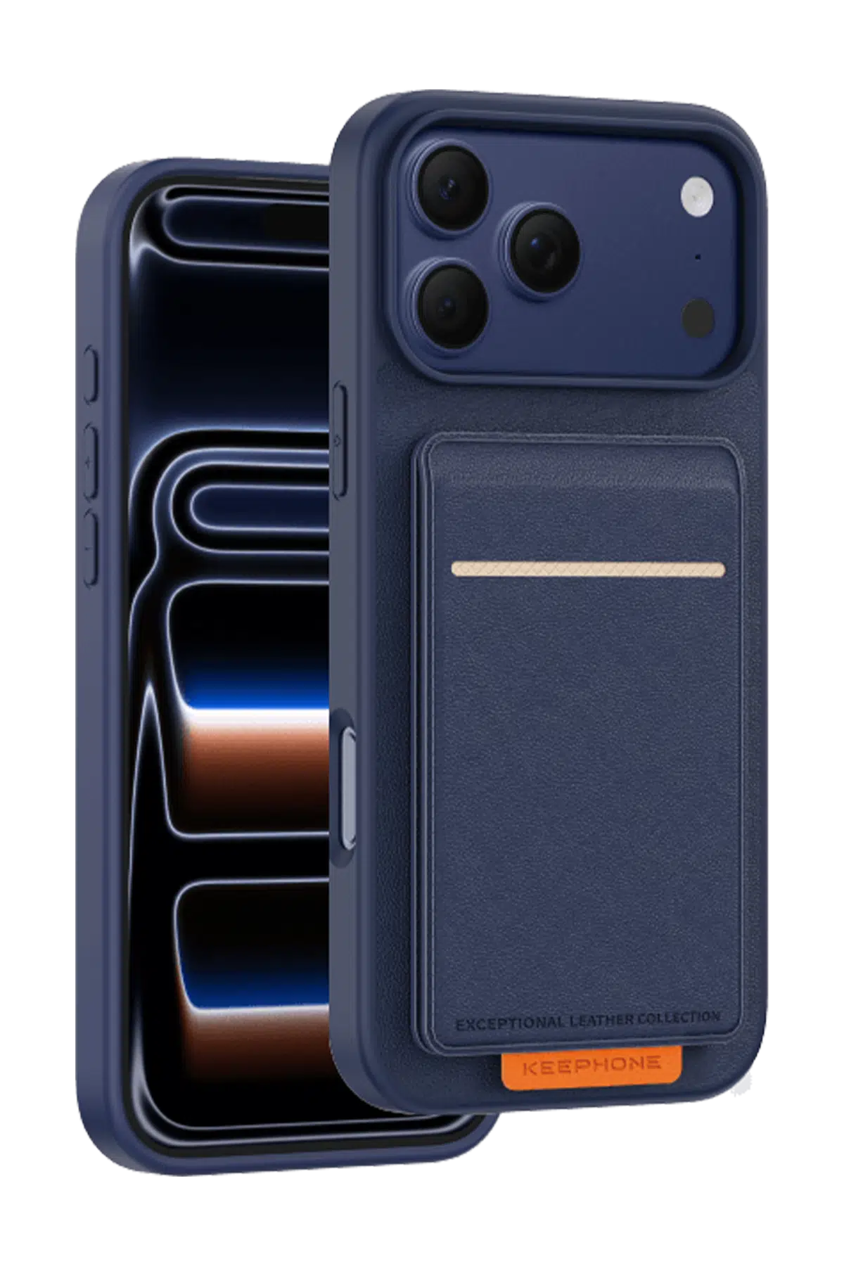 Keephone Apple iPhone 17 Pro Suedea Kartvizitli Standlı Kapak - Lacivert