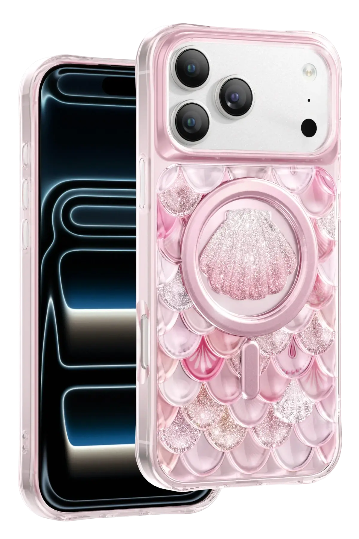 Keephone Apple iPhone 18 Pro Max Iceland Simli Magsafe Kapak - Pembe