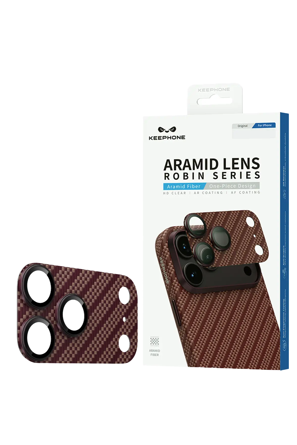 Keephone Apple iPhone 18 Pro Max Kevlar Robin Kamera Lens Koruyucu - Bordo