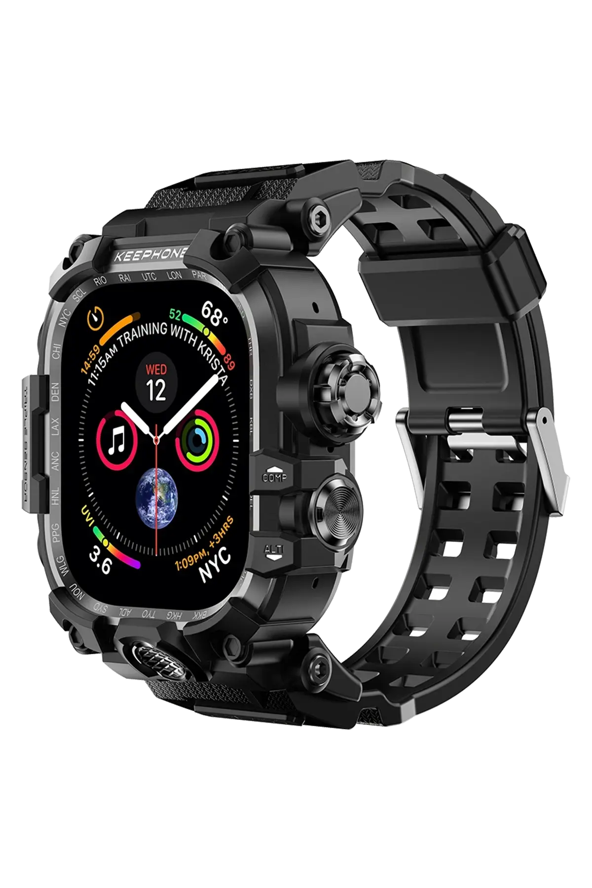 Keephone Apple Watch 46mm Bassion Kasalı Kordon - Siyah