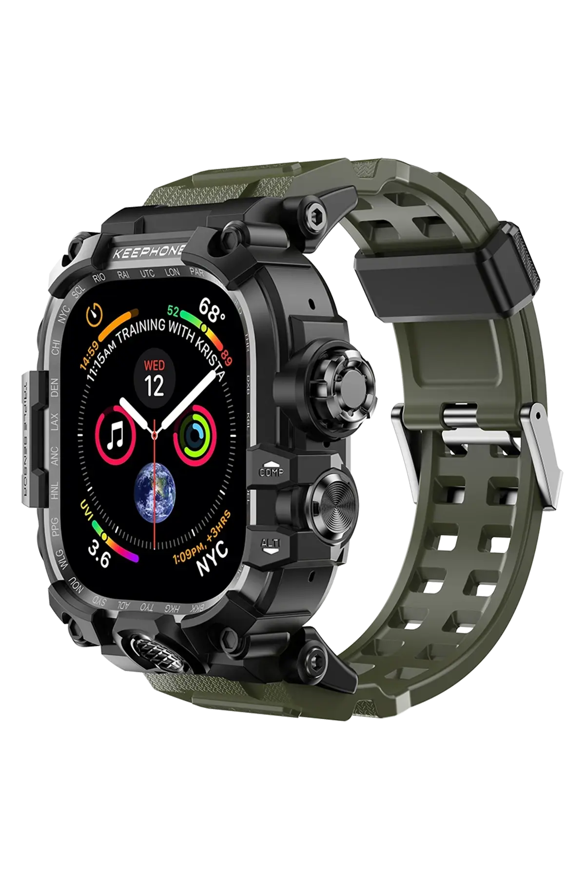 Keephone Apple Watch 46mm Bassion Kasalı Kordon - Yeşil