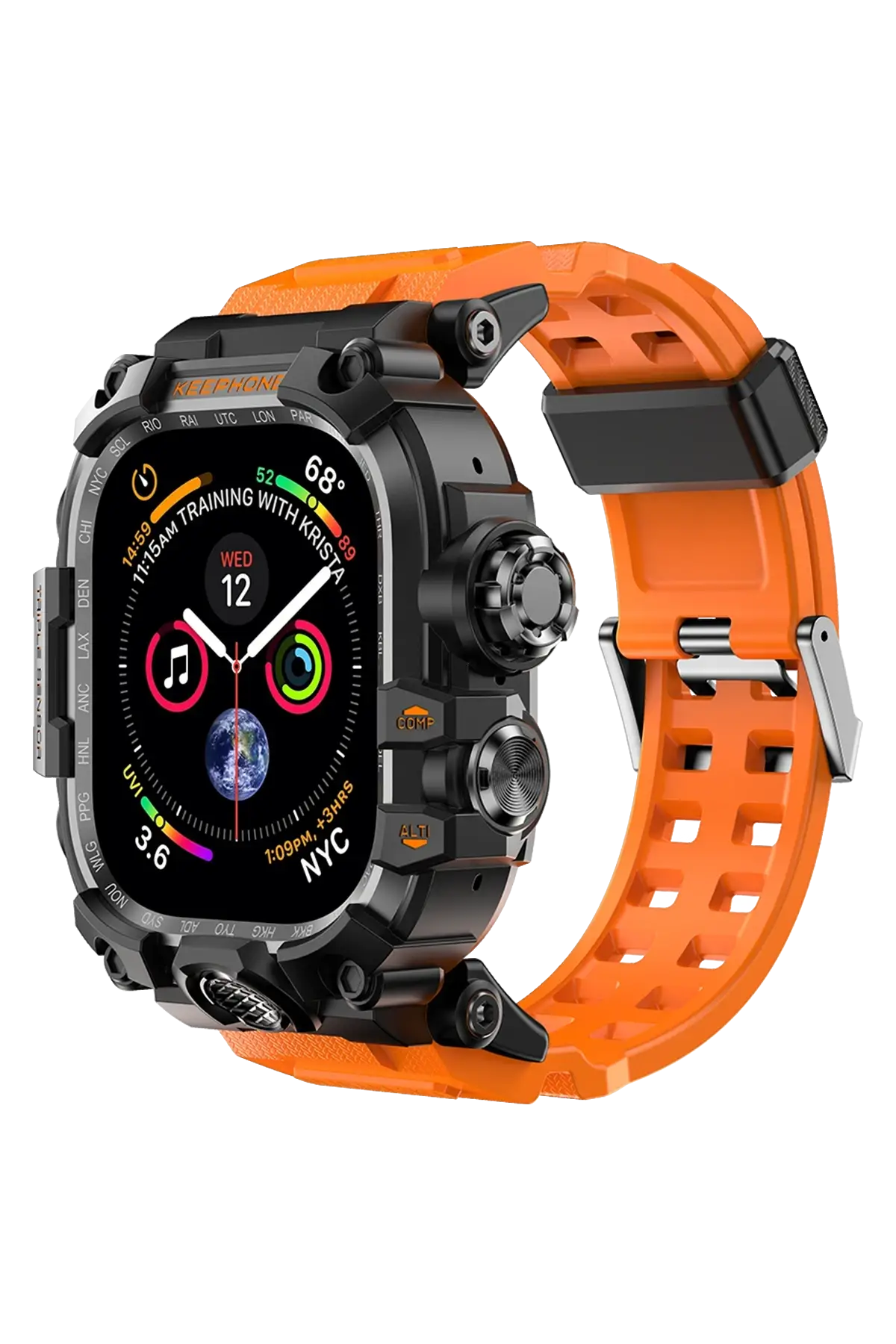 Keephone Apple Watch Ultra 49mm Bassion Kasalı Kordon - Turuncu
