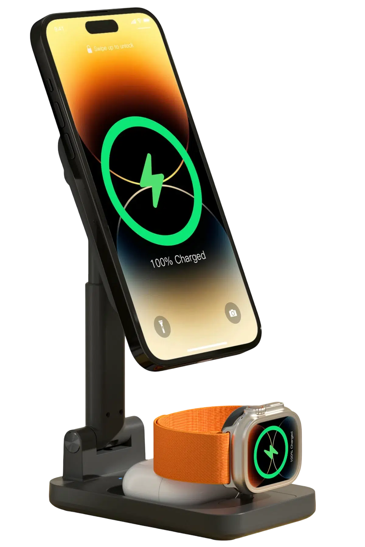 Keephone CR-302 3in1 Masaüstü Kablosuz Şarj Standı - Siyah