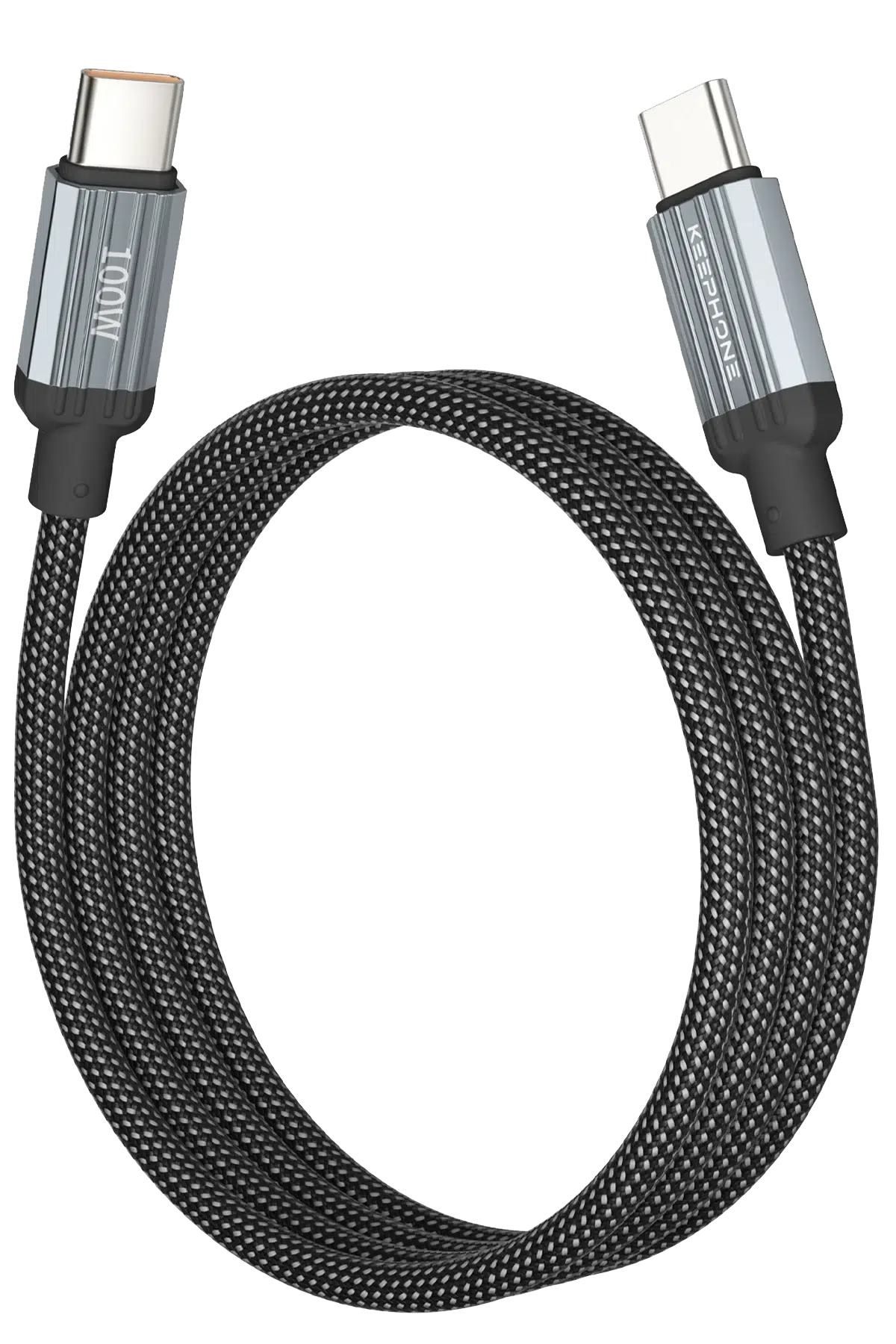 Keephone Magcoil 1M 100W Örgülü Type-C to Type-C Mıknatıslı PD Hızlı Şarj Data Kablosu - Siyah