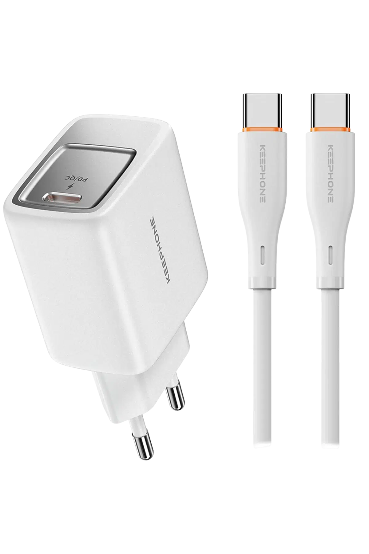 Keephone Mixeed 1 Adet 45W GaN Type-C Hızlı Şarj Adaptörü ve 60W Type-C Şarj Kablosu – Beyaz