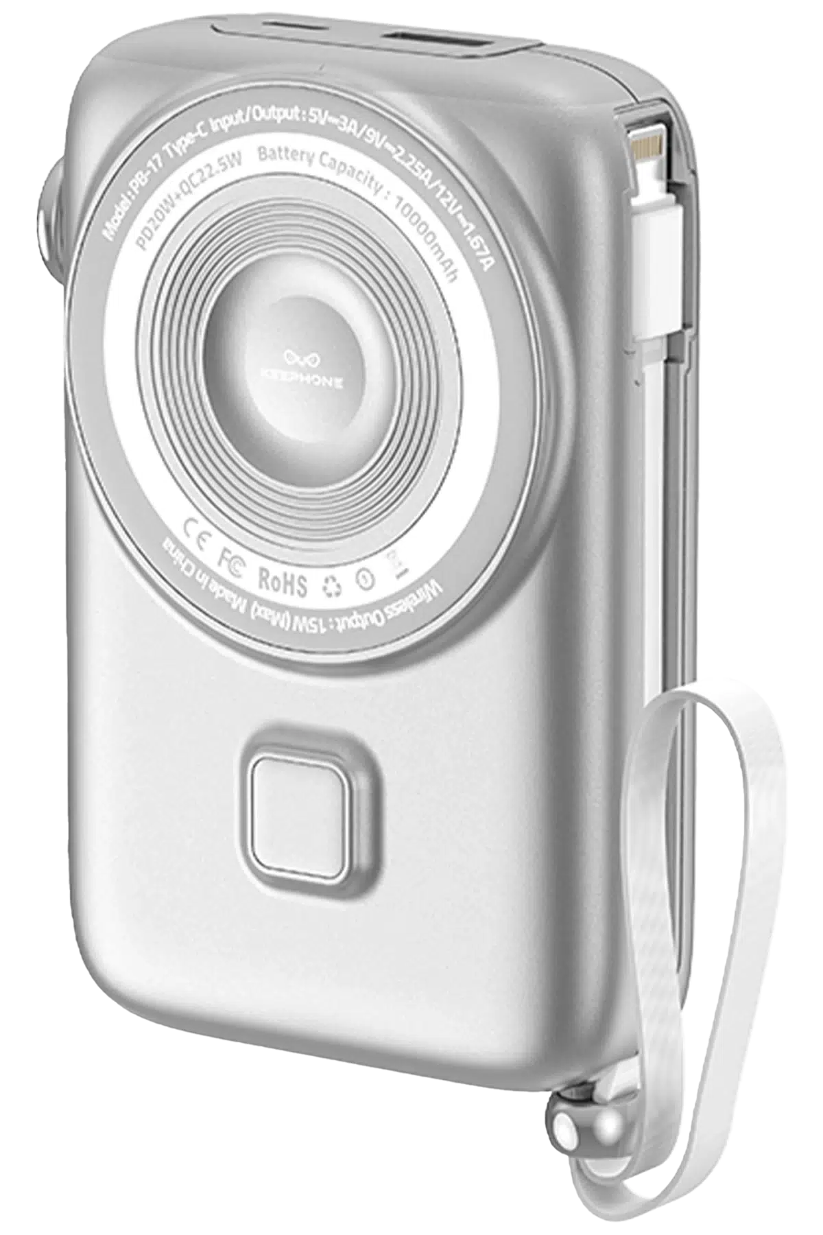 Keephone PB17 RapidPower 10.000 mAh 20W Type-C 20W Lightning 22.5W USB 15W Kablosuz Şarj PD Magsafe Powerbank - Gümüş