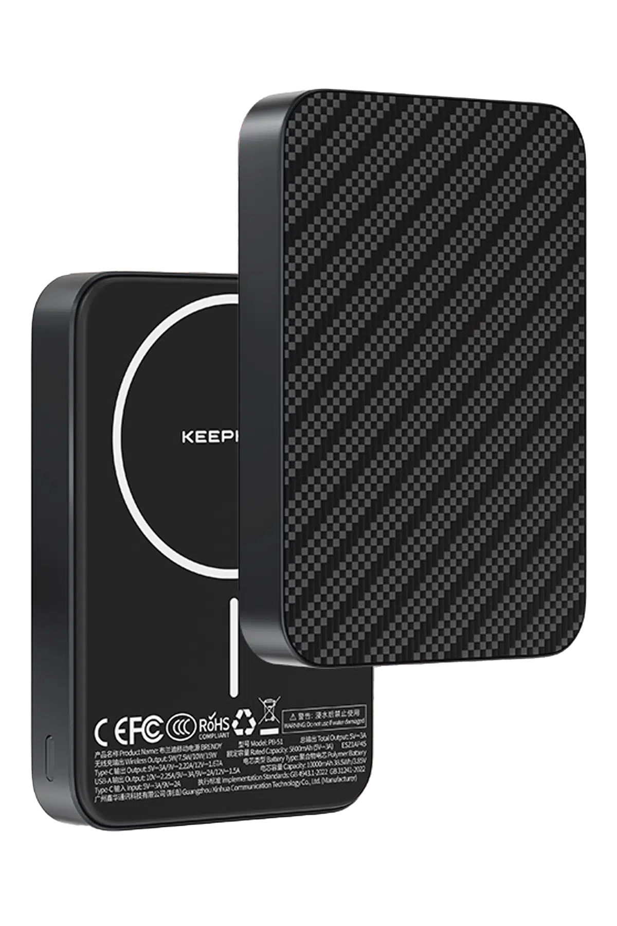 Keephone PB51 Brendy Kevlar 10.000 mAh 22.5W USB 20W Type-C ve 15W Kablosuz Şarj Destekli Magsafe Powerbank - Black Robin