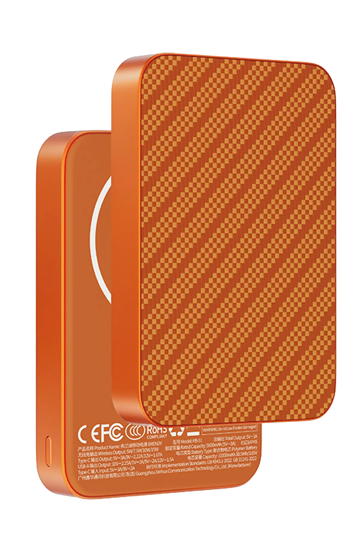 Keephone PB51 Brendy Kevlar 10.000 mAh 22.5W USB 20W Type-C ve 15W Kablosuz Şarj Destekli Magsafe Powerbank - Turuncu