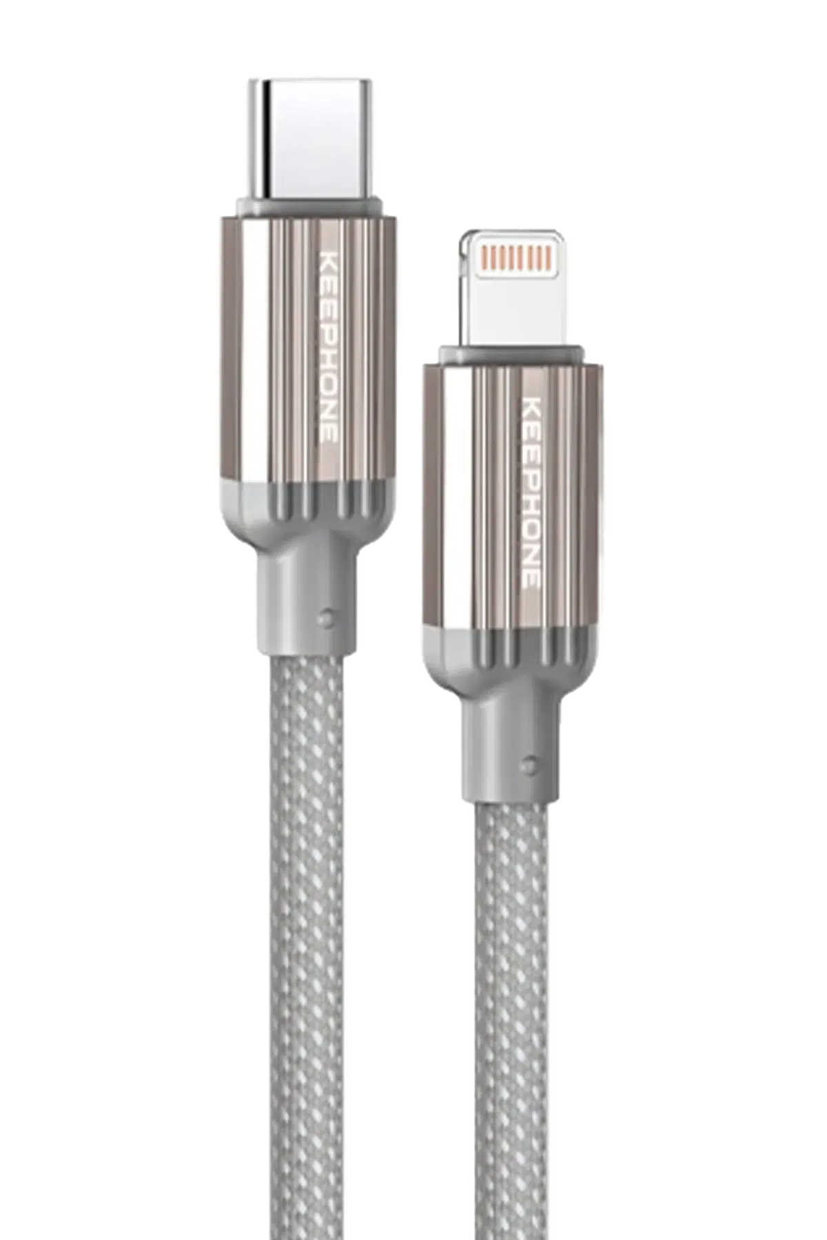 Keephone Pitta 1.2M 27W Örgülü Type-C to Lightning PD Hızlı Şarj Data Kablosu - Titanyum