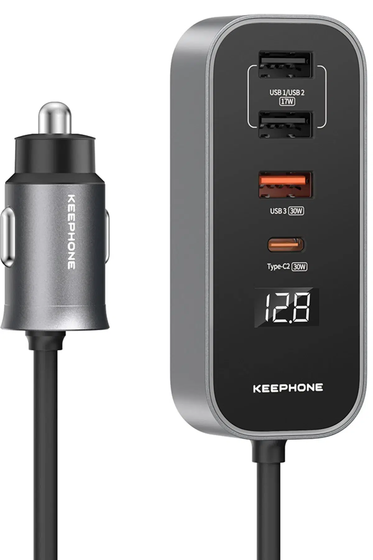 Keephone RevAmp CC14 2 Adet 17W USB 1 Adet 30W USB ve 1 Adet 30W Type-C Çıkışlı PD Hızlı Araç Şarj - Koyu Gri