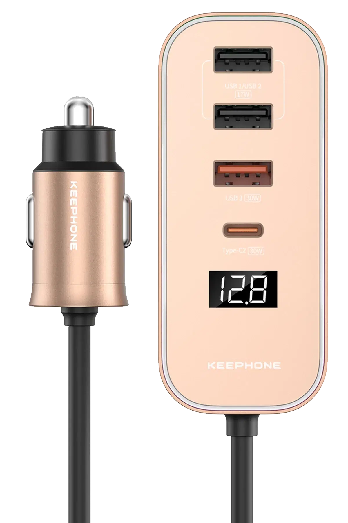 Keephone RevAmp CC14 2 Adet 17W USB 1 Adet 30W USB ve 1 Adet 30W Type-C Çıkışlı PD Hızlı Araç Şarj - Çöl Titanyum