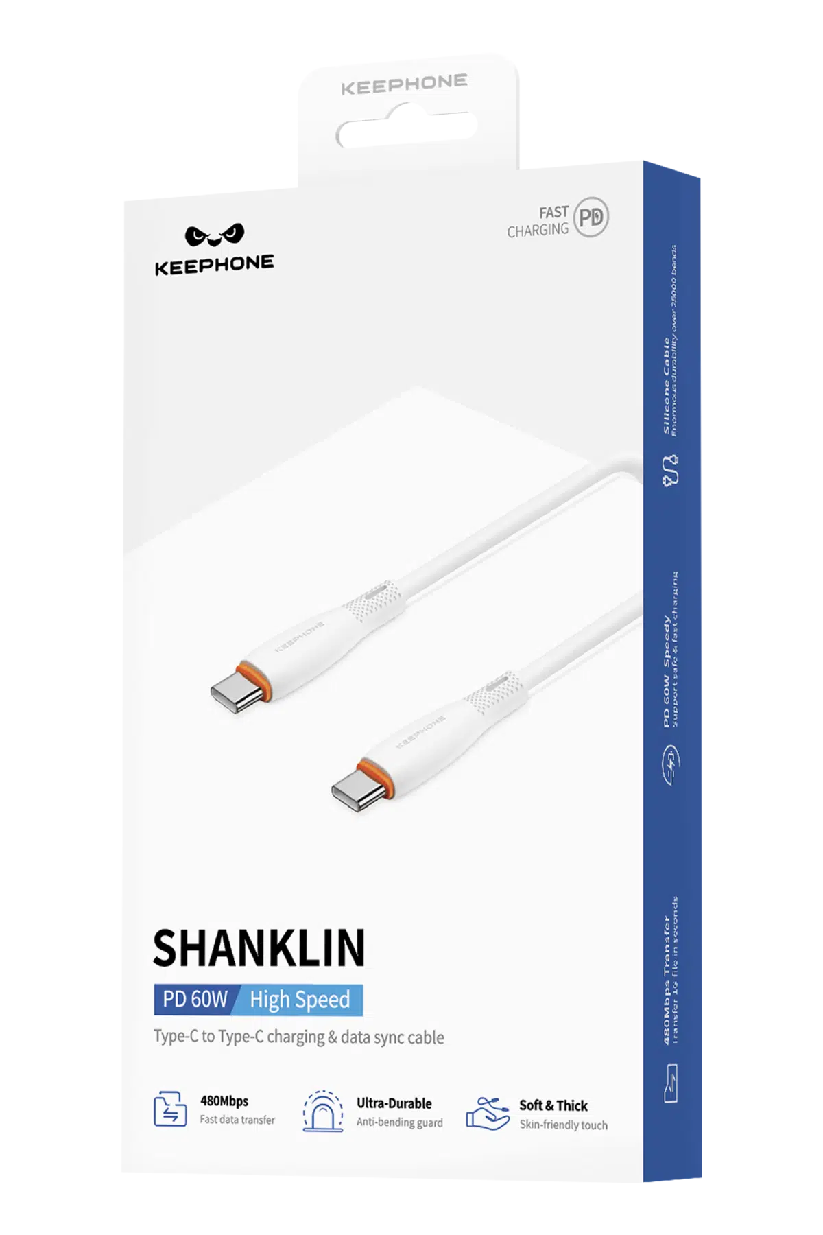 Keephone Shanklin 1.2M Type-C to Type-C 480 Mbps Data ve Şarj Kablosu - Beyaz