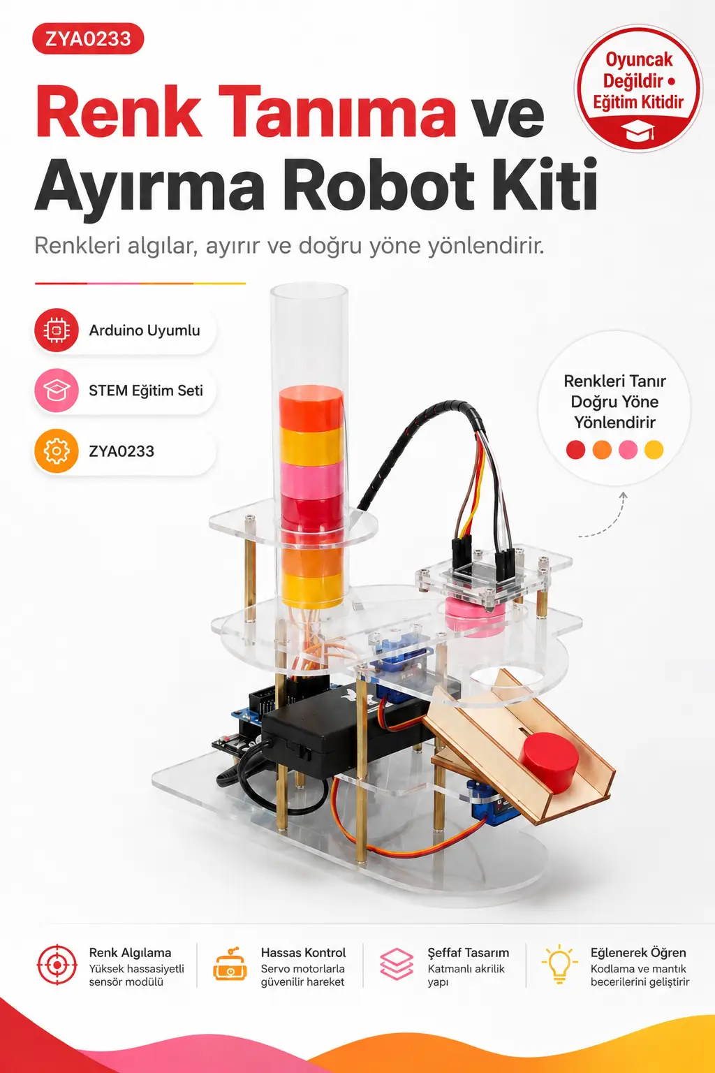 Programlanabilir Renk Ayırıcı Robot Kiti Arduino Uyumlu Robotik ve STEM Eğitim Deney Seti