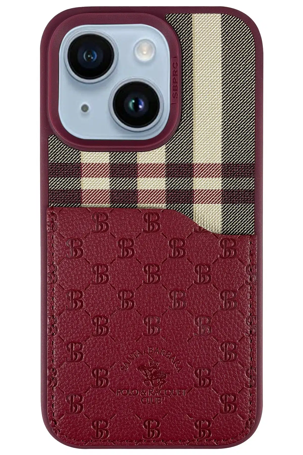 Santa Barbara Polo Racquet Club Apple iPhone 13 Plaid Kartvizitli Kapak - Kırmızı