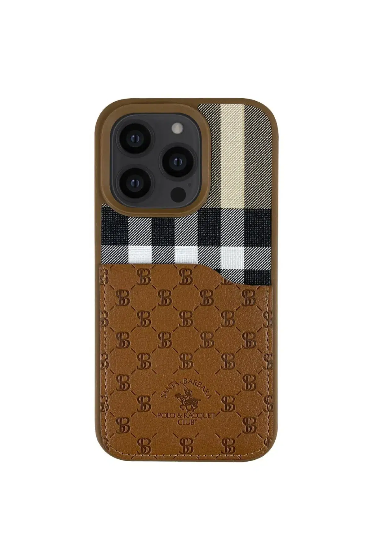 Santa Barbara Polo Racquet Club Apple iPhone 13 Pro Plaid Kartvizitli Kapak - Kahverengi