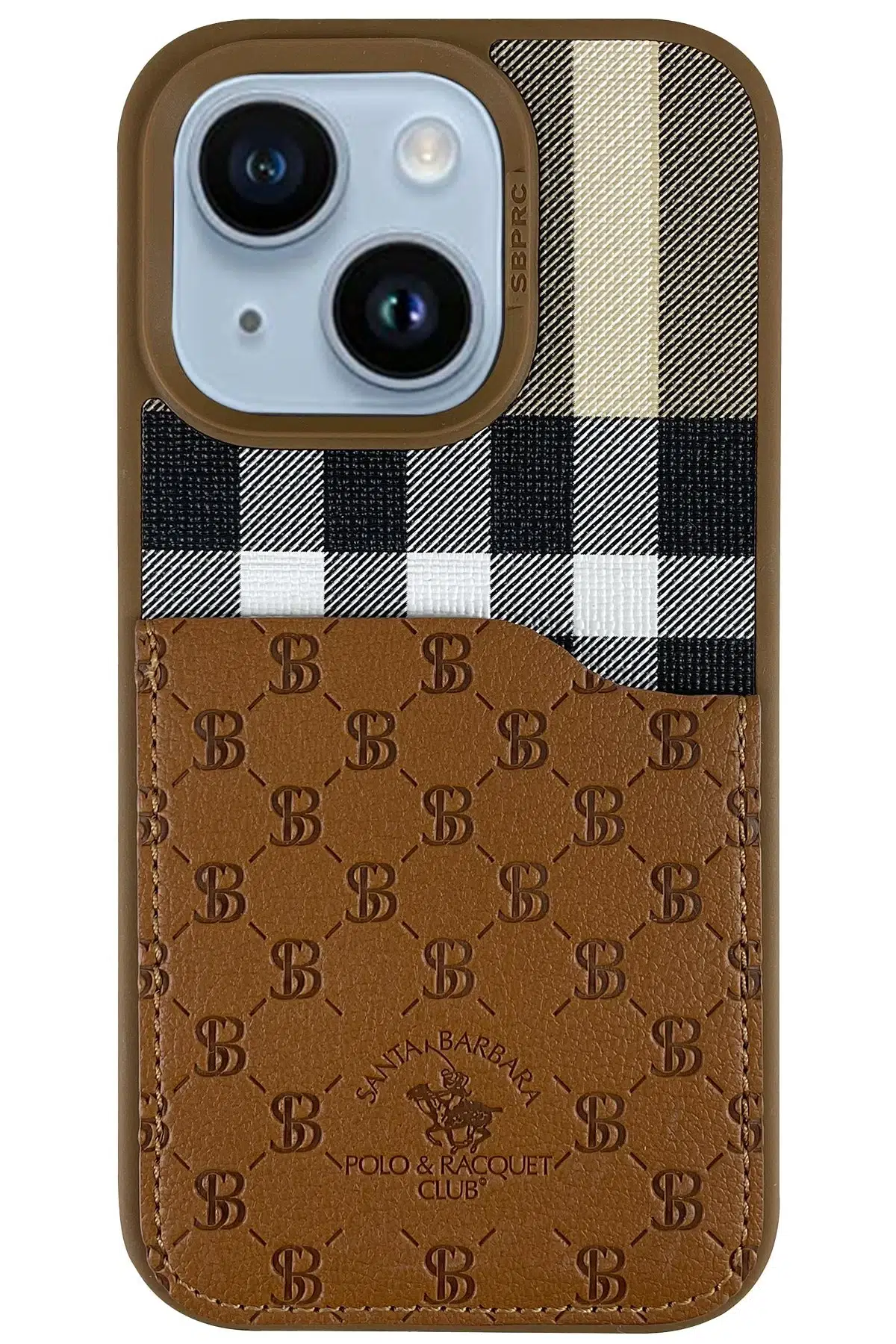 Santa Barbara Polo Racquet Club Apple iPhone 14 Plaid Kartvizitli Kapak - Kahverengi