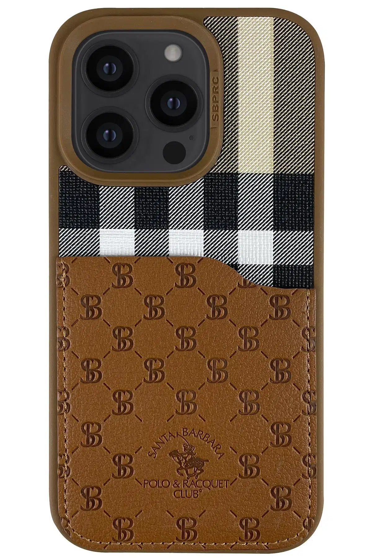 Santa Barbara Polo Racquet Club Apple iPhone 14 Pro Plaid Kartvizitli Kapak - Kahverengi