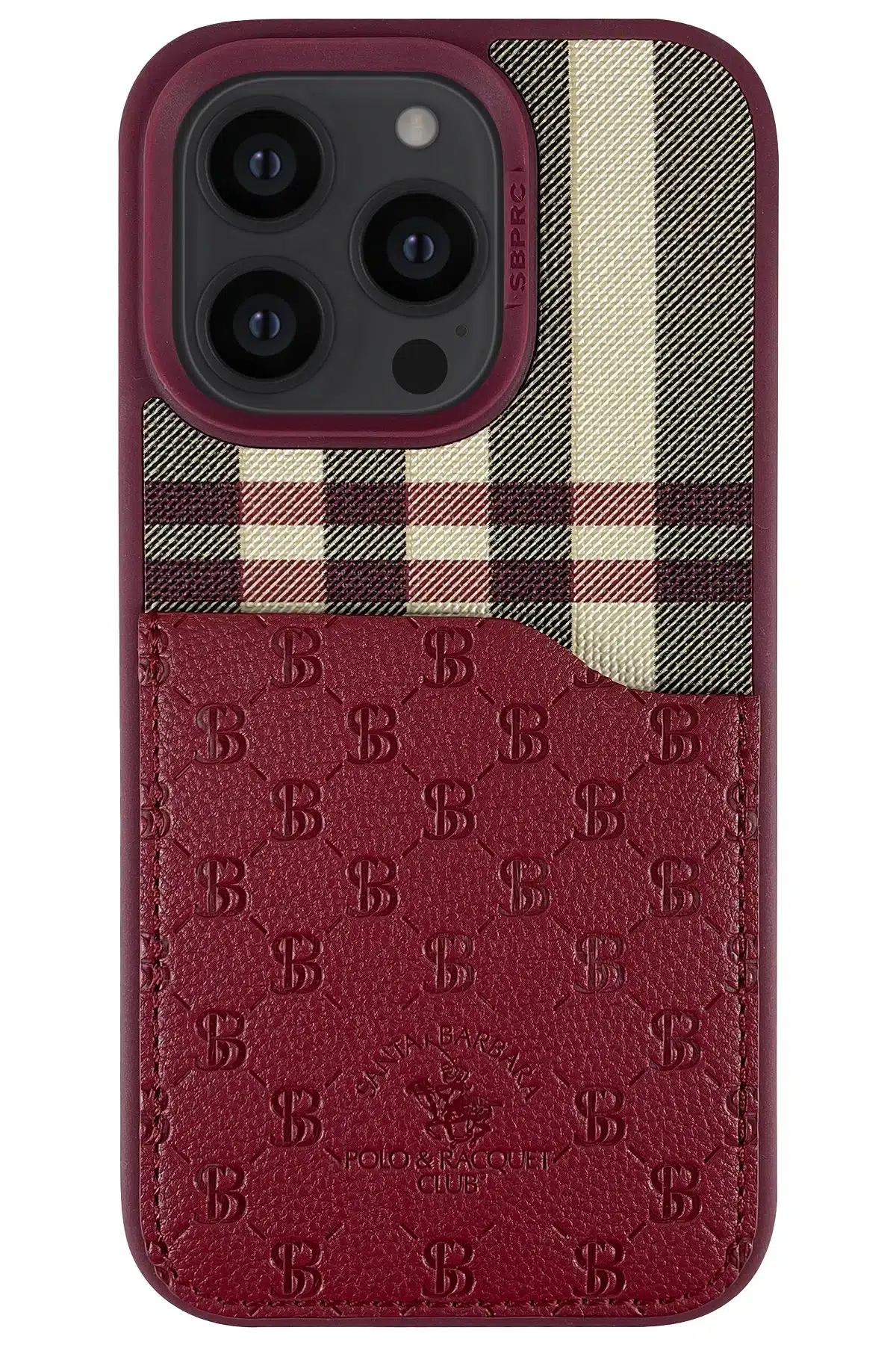 Santa Barbara Polo Racquet Club Apple iPhone 14 Pro Plaid Kartvizitli Kapak - Kırmızı