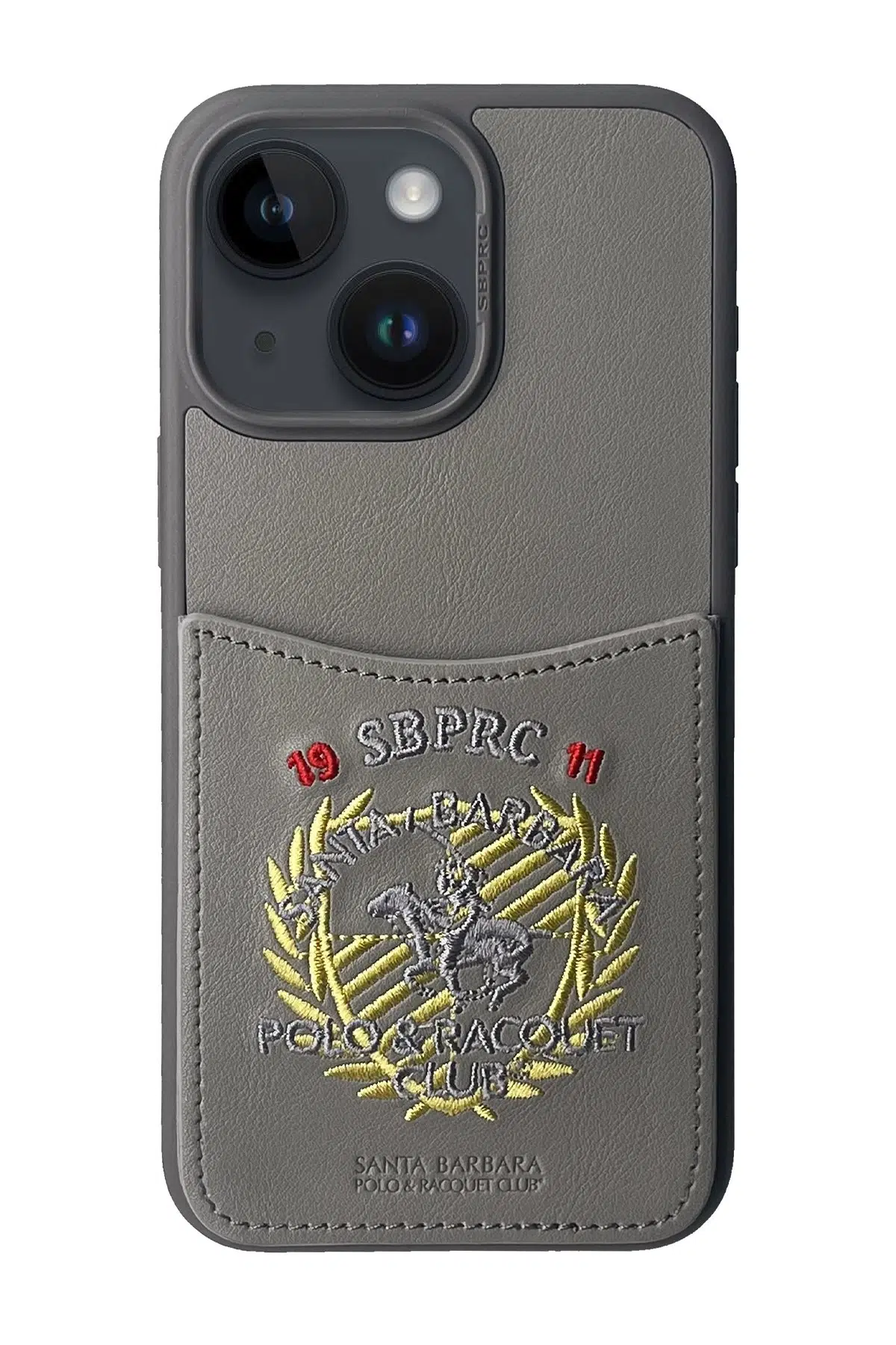 Santa Barbara Polo Racquet Club Apple iPhone 15 Abner İçi Süet Nakış Desenli Kartvizitli Kılıf - Titan Gri