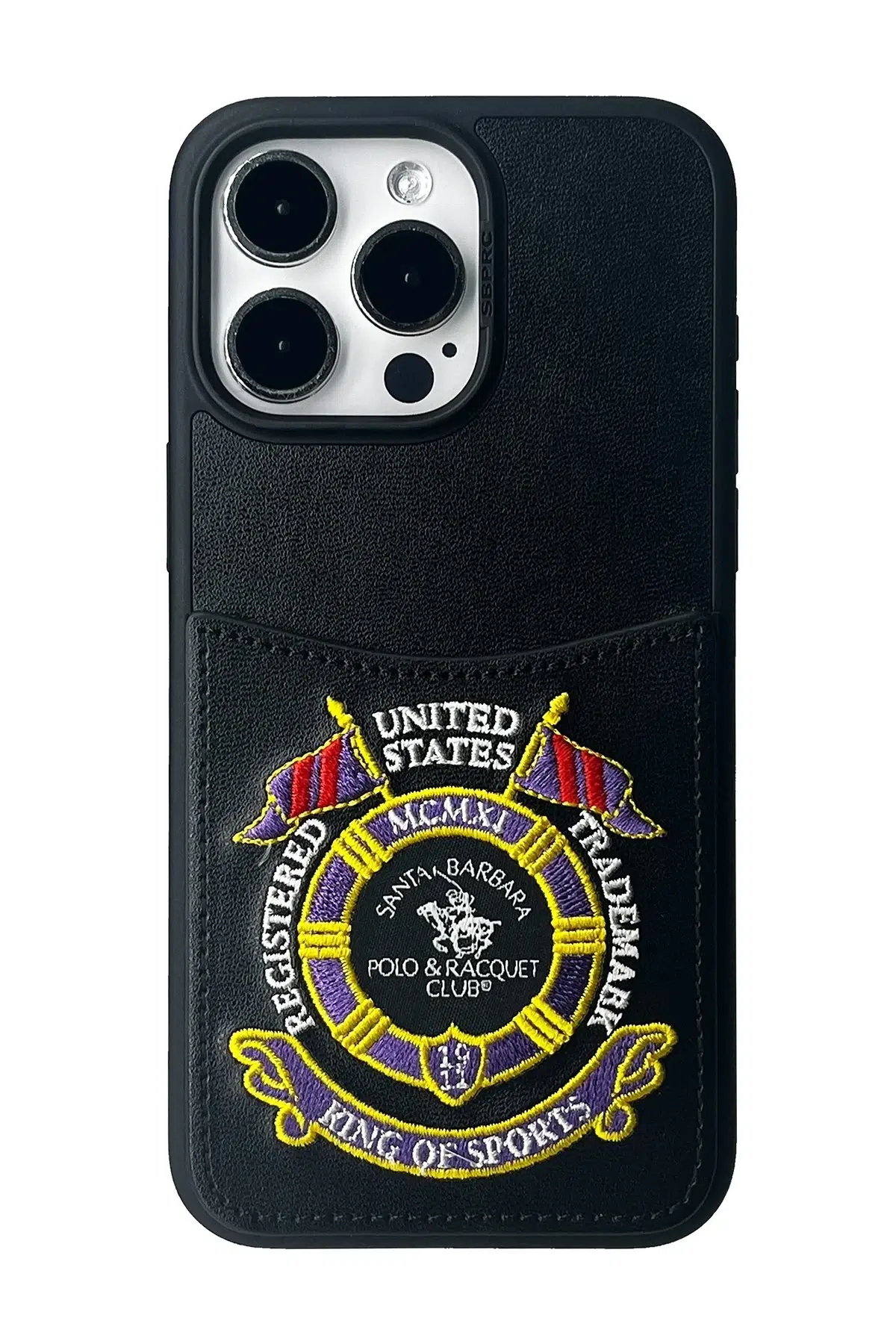 Santa Barbara Polo Racquet Club Apple iPhone 15 Pro Abner İçi Süet Nakış Desenli Kartvizitli Kılıf - Siyah