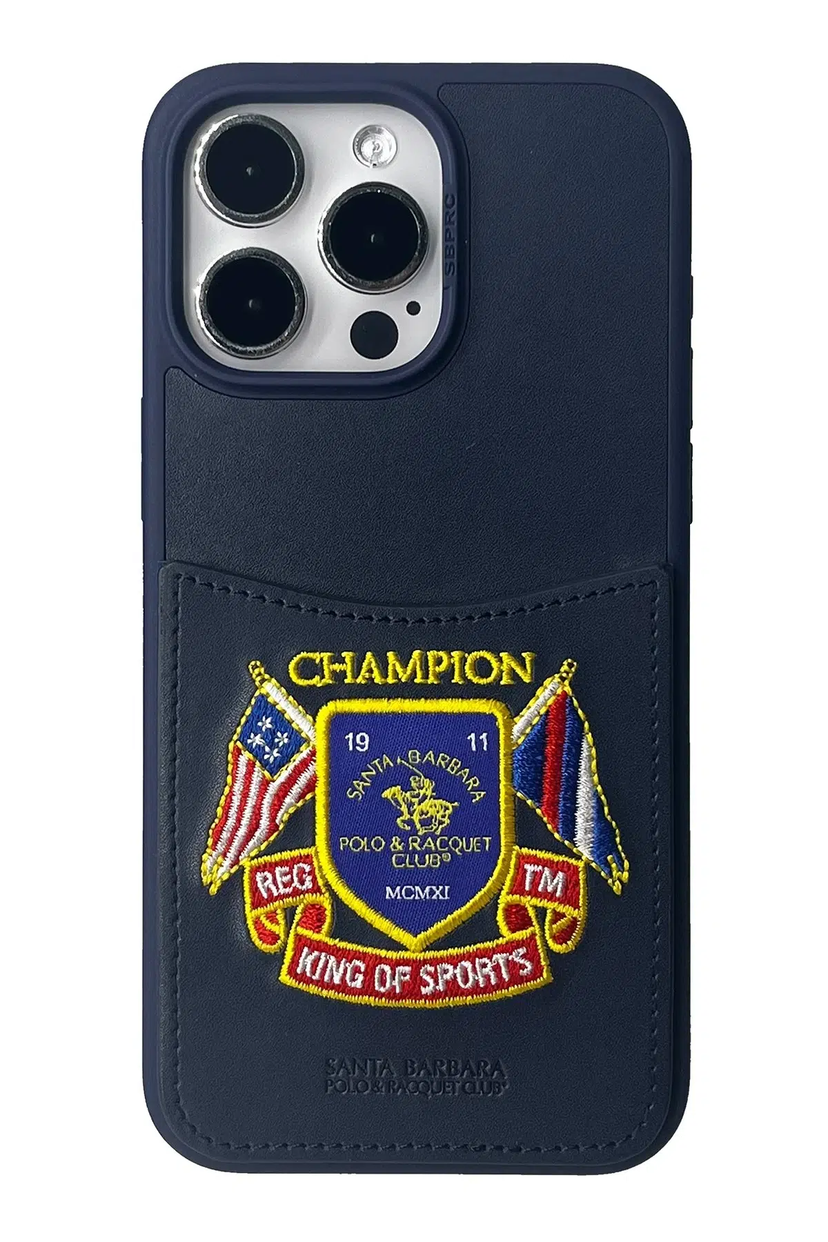 Santa Barbara Polo Racquet Club Apple iPhone 15 Pro Max Abner İçi Süet Nakış Desenli Kartvizitli Kılıf - Lacivert