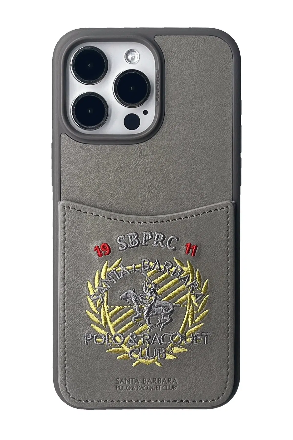 Santa Barbara Polo Racquet Club Apple iPhone 15 Pro Max Abner İçi Süet Nakış Desenli Kartvizitli Kılıf - Titan Gri